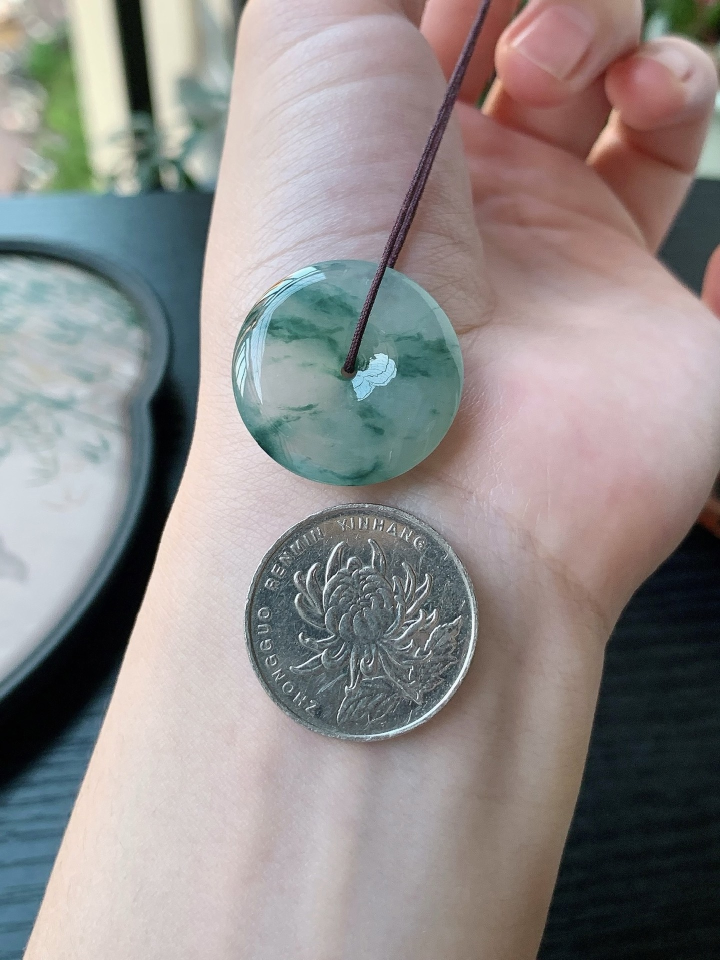 老坑冰种胶感飘蓝花平安扣吊坠 裸石尺寸:25-5.6mm