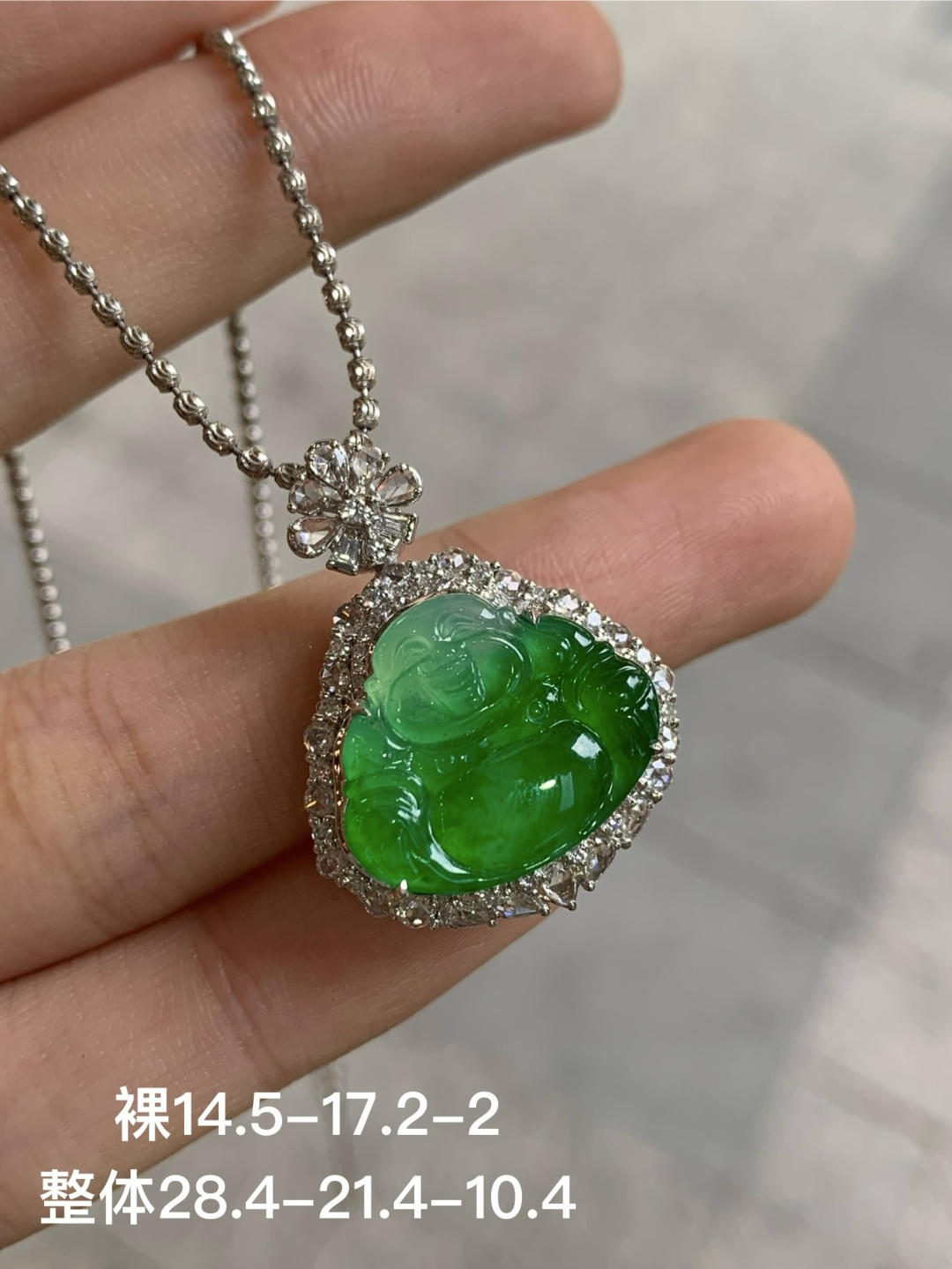 ️冰绿佛公吊坠，无裂 18k金镶嵌，14.5-17.2-2