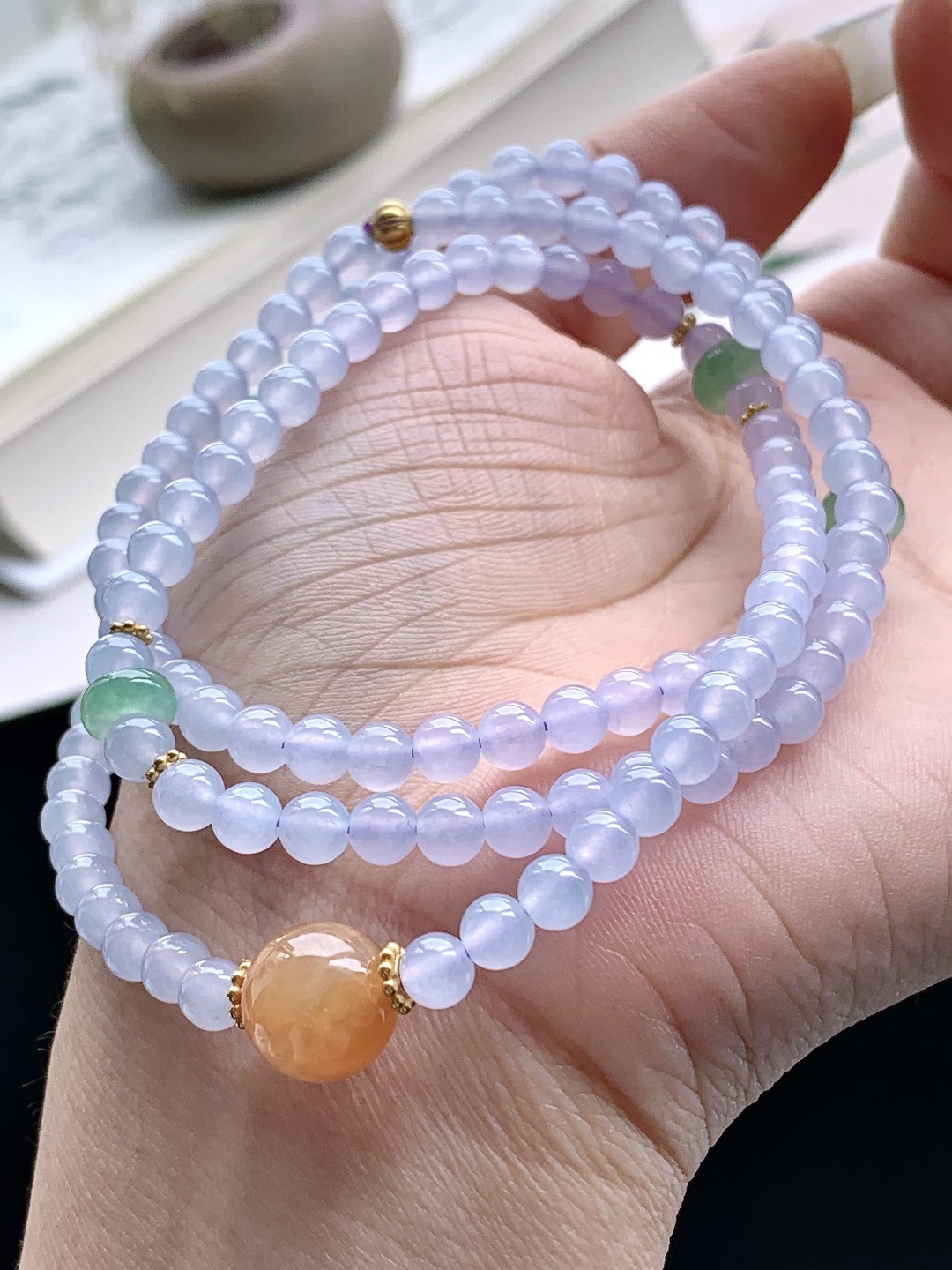 【珠子】️冰珠链圆珠子珠链 【说明】缅甸 性比高 【尺寸】10.8-5.1，33cm 【重量】32.6克