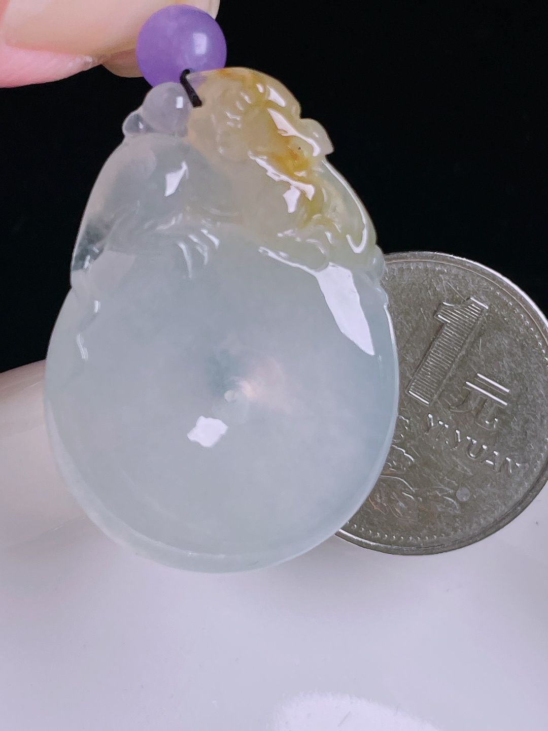 ️冰黄平安扣，老种起光，细底通透，尺寸：36.6/26/6.3mm0918