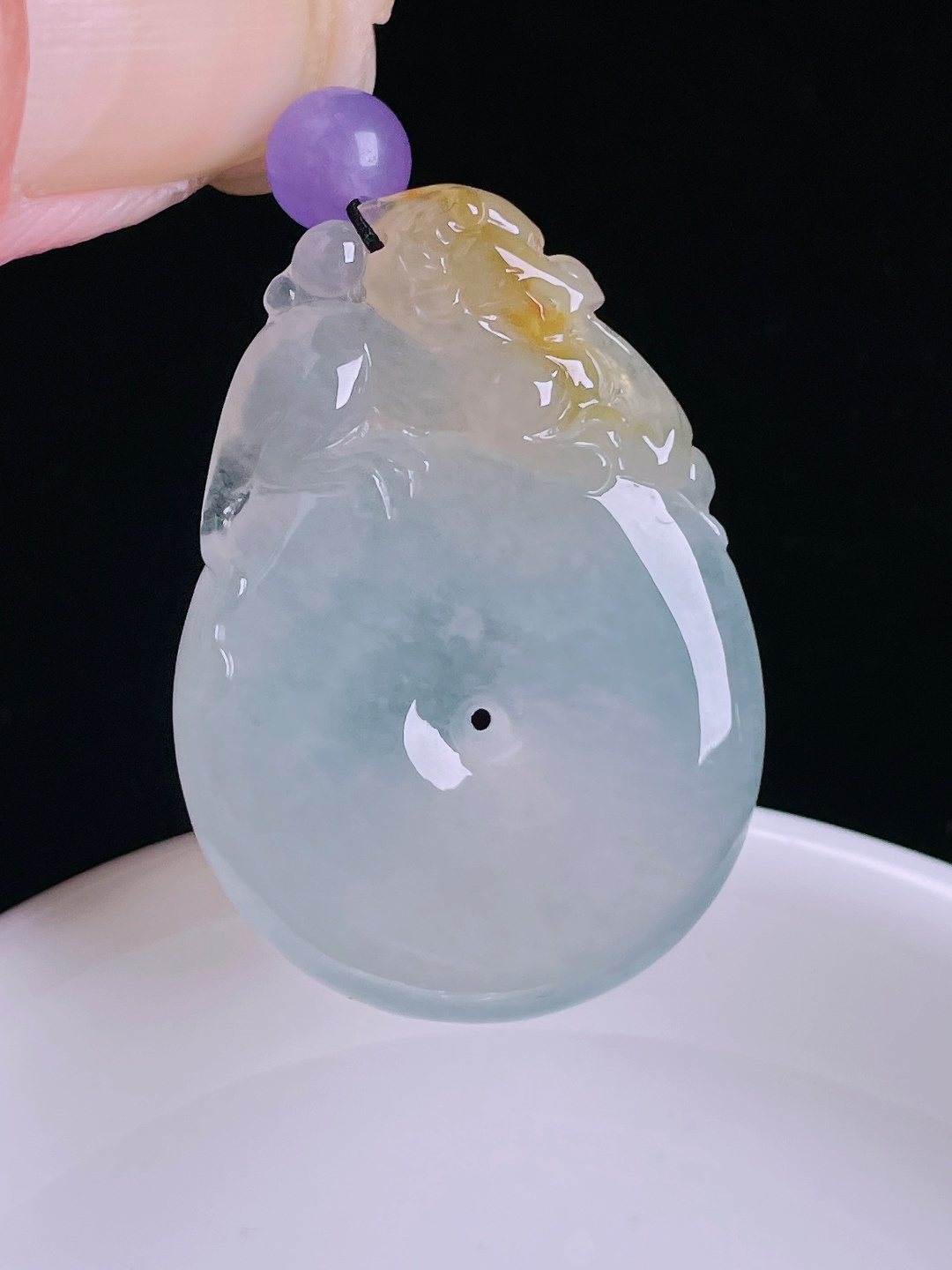 ️冰黄平安扣，老种起光，细底通透，尺寸：36.6/26/6.3mm0918