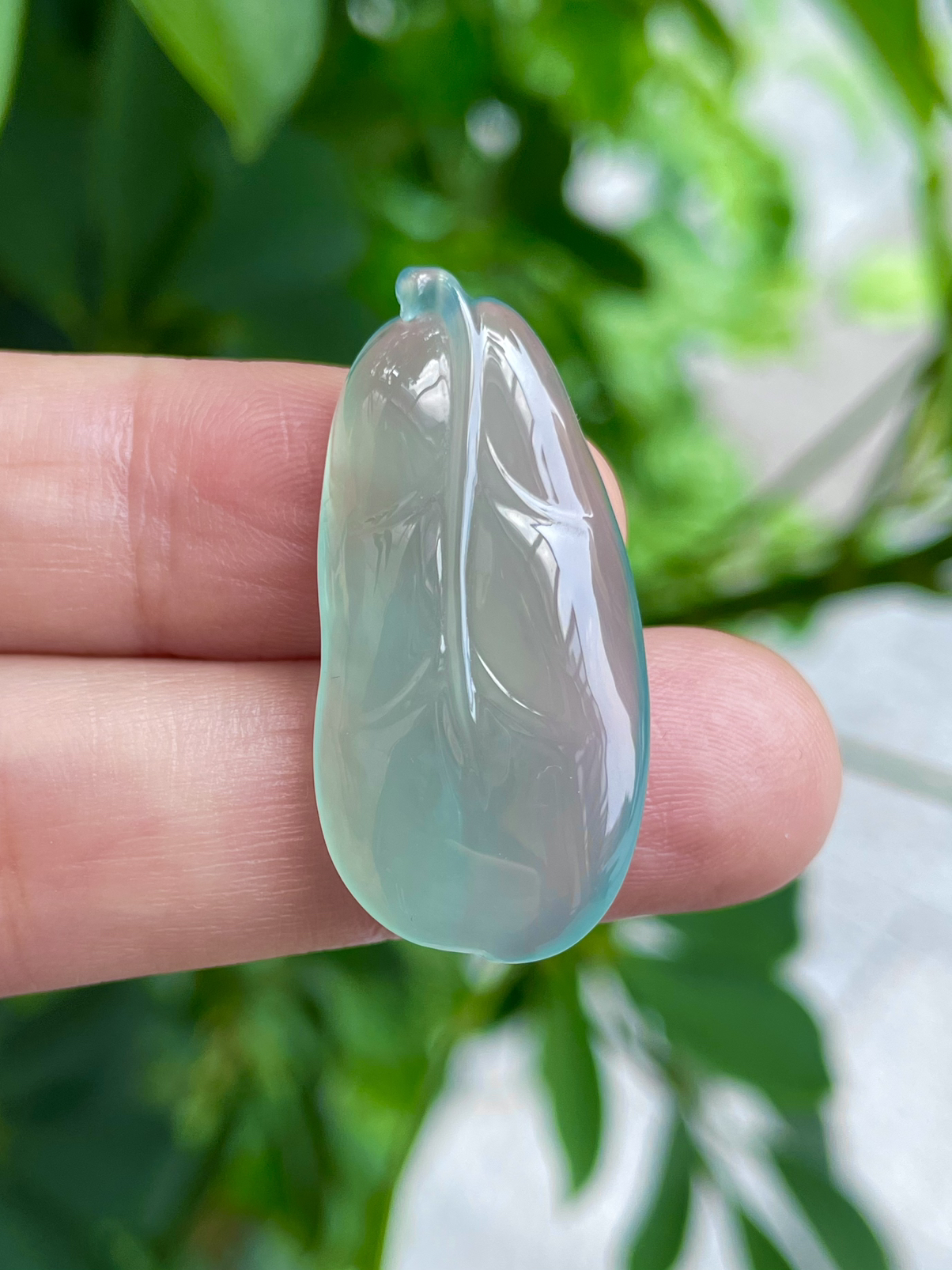 【冰种随形叶】老料天空蓝，种老水头足，冰透莹亮，带天然胶感起光，底子干净清爽。