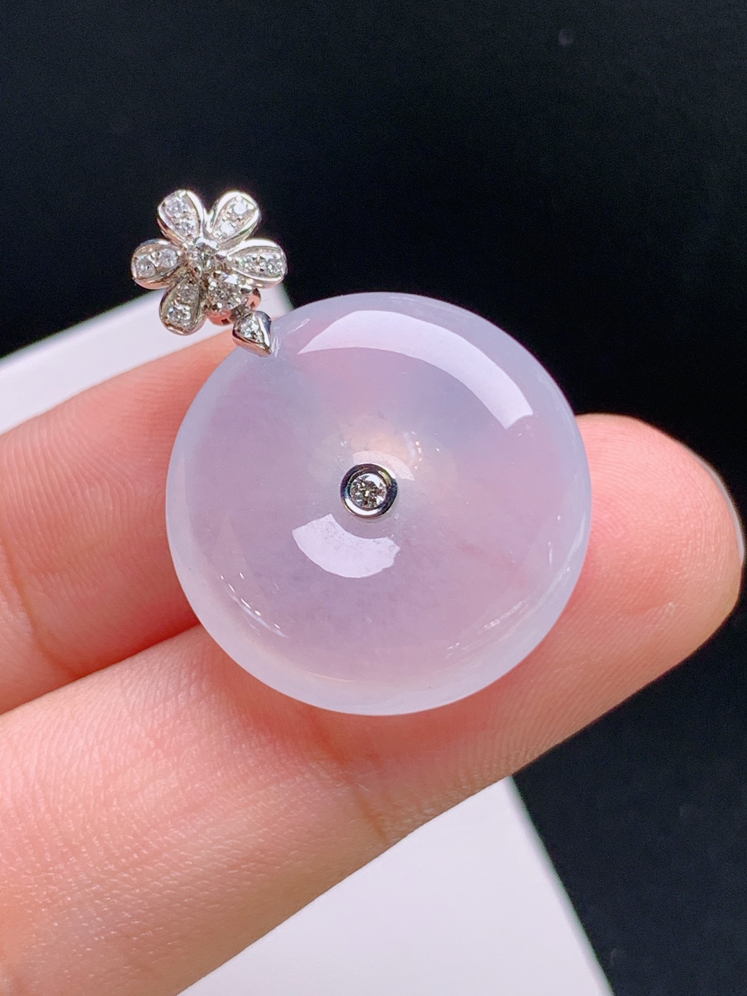 ️ 冰种平安扣吊坠，粉紫温柔，莹润饱满，花朵金镶 裸石20-6.3 整体27.8 编号X