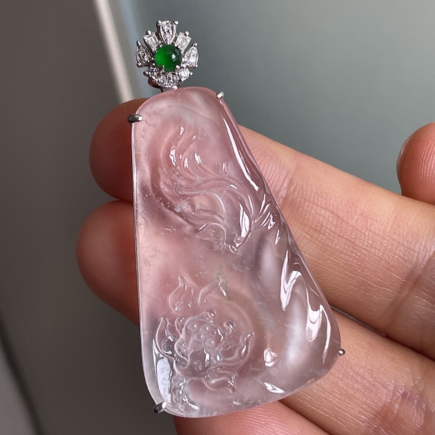 ️缅甸玻璃种一品清廉吊坠，18k金镶嵌，饱满水润，无裂，裸石尺寸35/21.5/4.5--42.8/21.7/6.4编码0917好数字