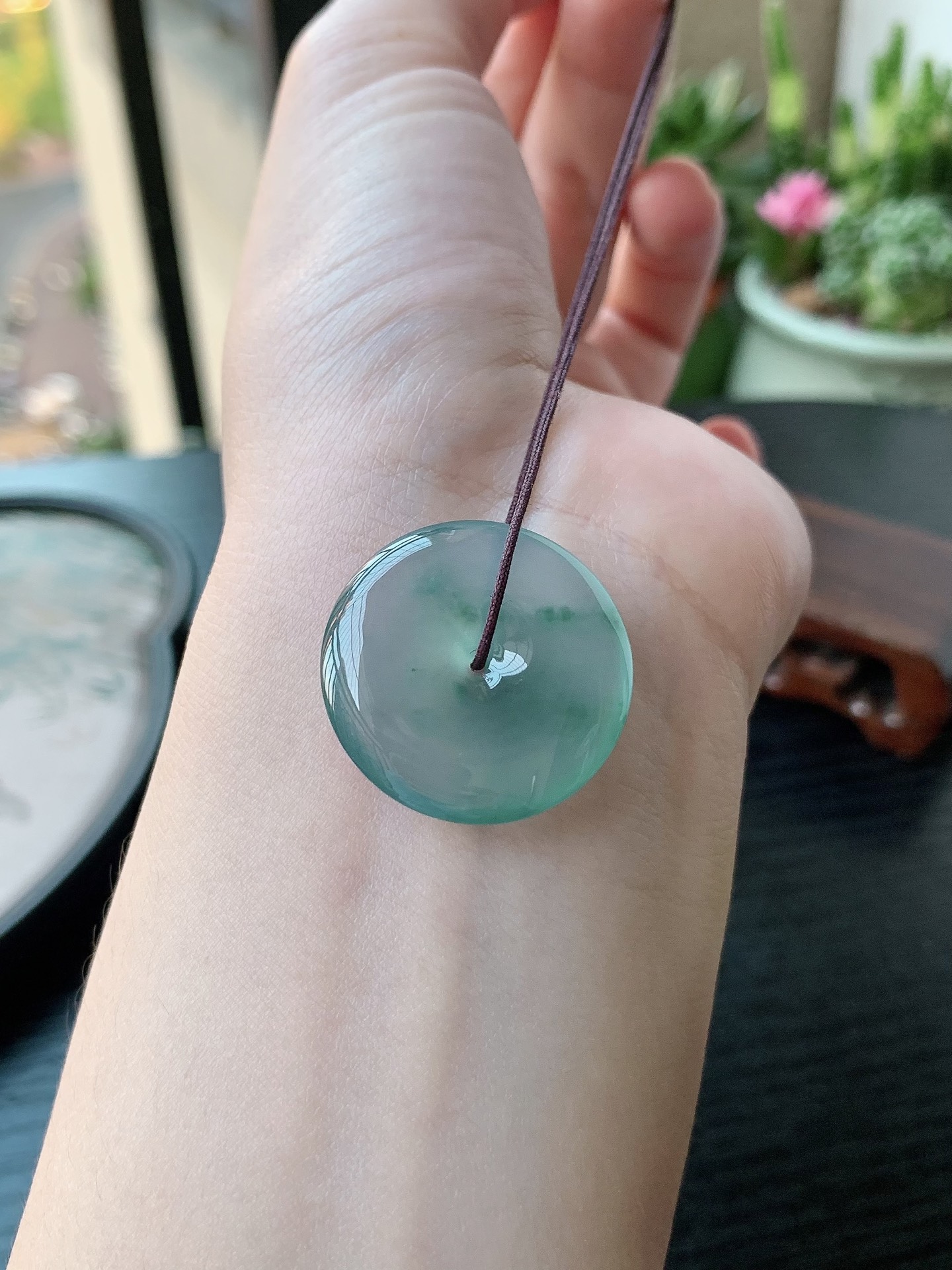 老坑冰种胶感飘花起刚性平安扣吊坠 裸石尺寸:26-5.1mm