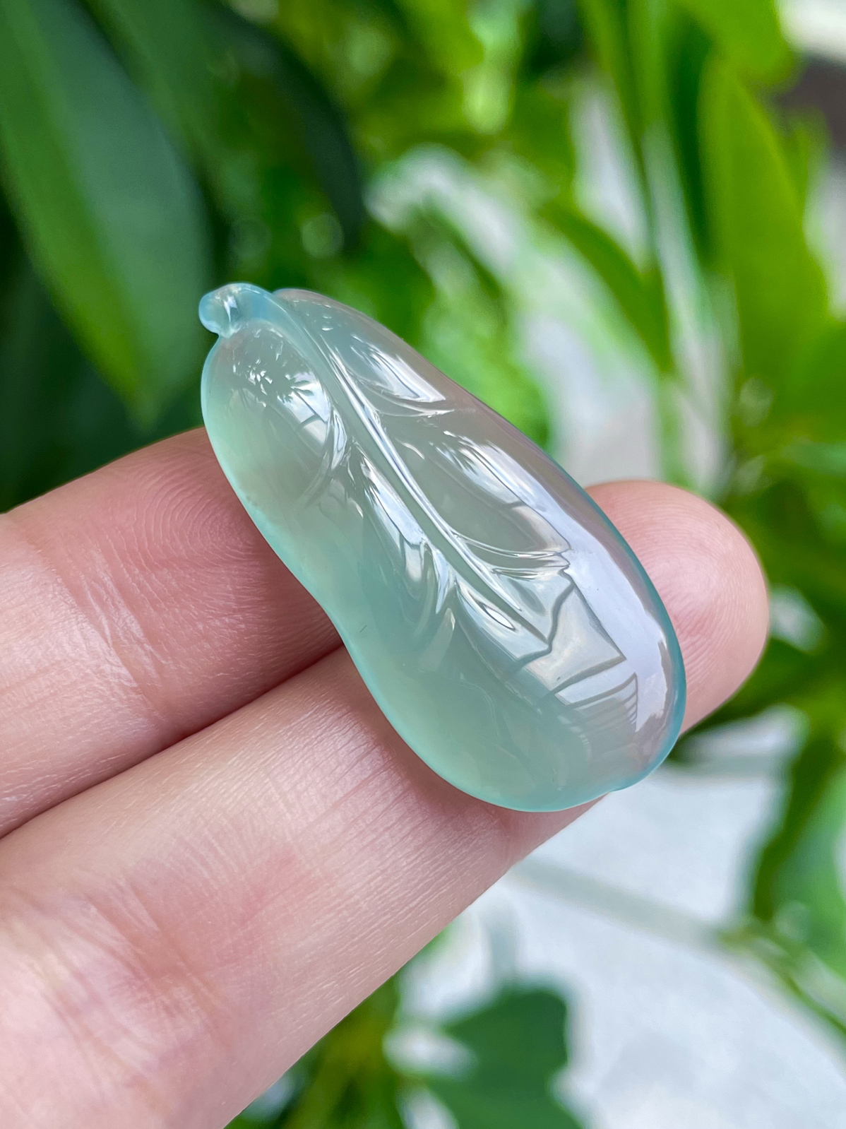 【冰种随形叶】老料天空蓝，种老水头足，冰透莹亮，带天然胶感起光，底子干净清爽。