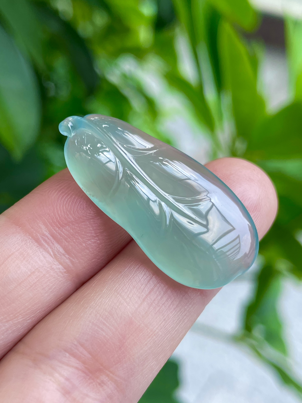 【冰种随形叶】老料天空蓝，种老水头足，冰透莹亮，带天然胶感起光，底子干净清爽。
