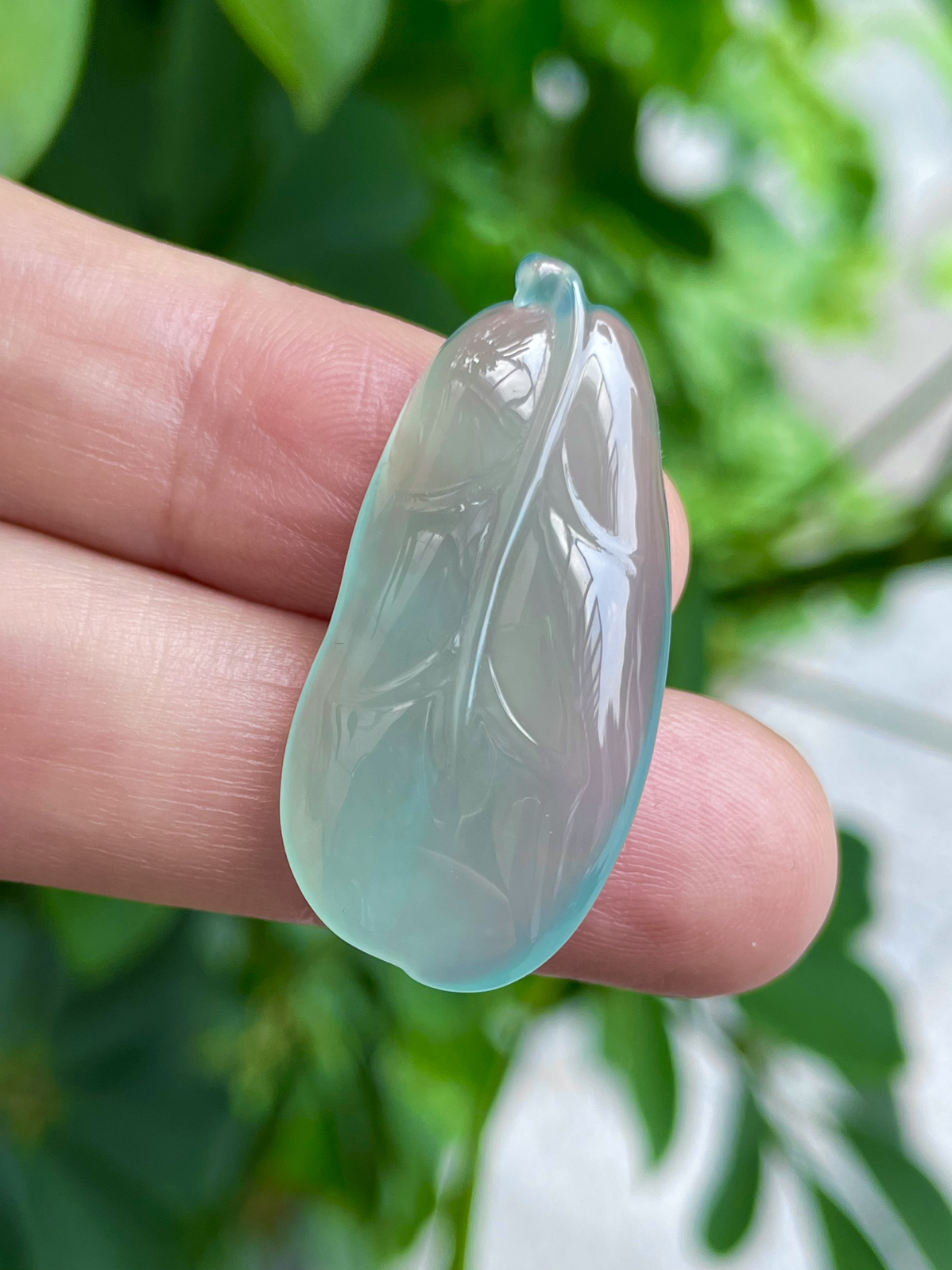 【冰种随形叶】老料天空蓝，种老水头足，冰透莹亮，带天然胶感起光，底子干净清爽。