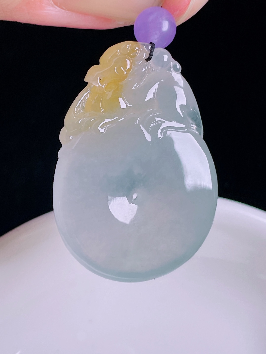 ️冰黄平安扣，老种起光，细底通透，尺寸：36.6/26/6.3mm0918