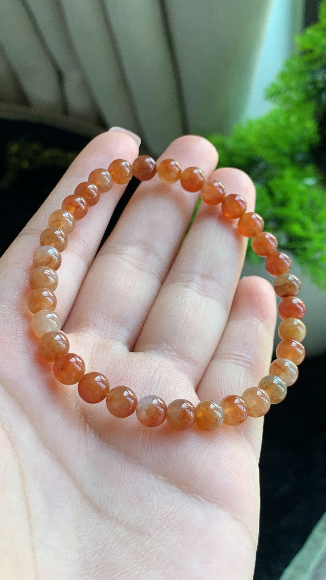 天然翡翠，冰红细腻手串 尺寸6 jm917
