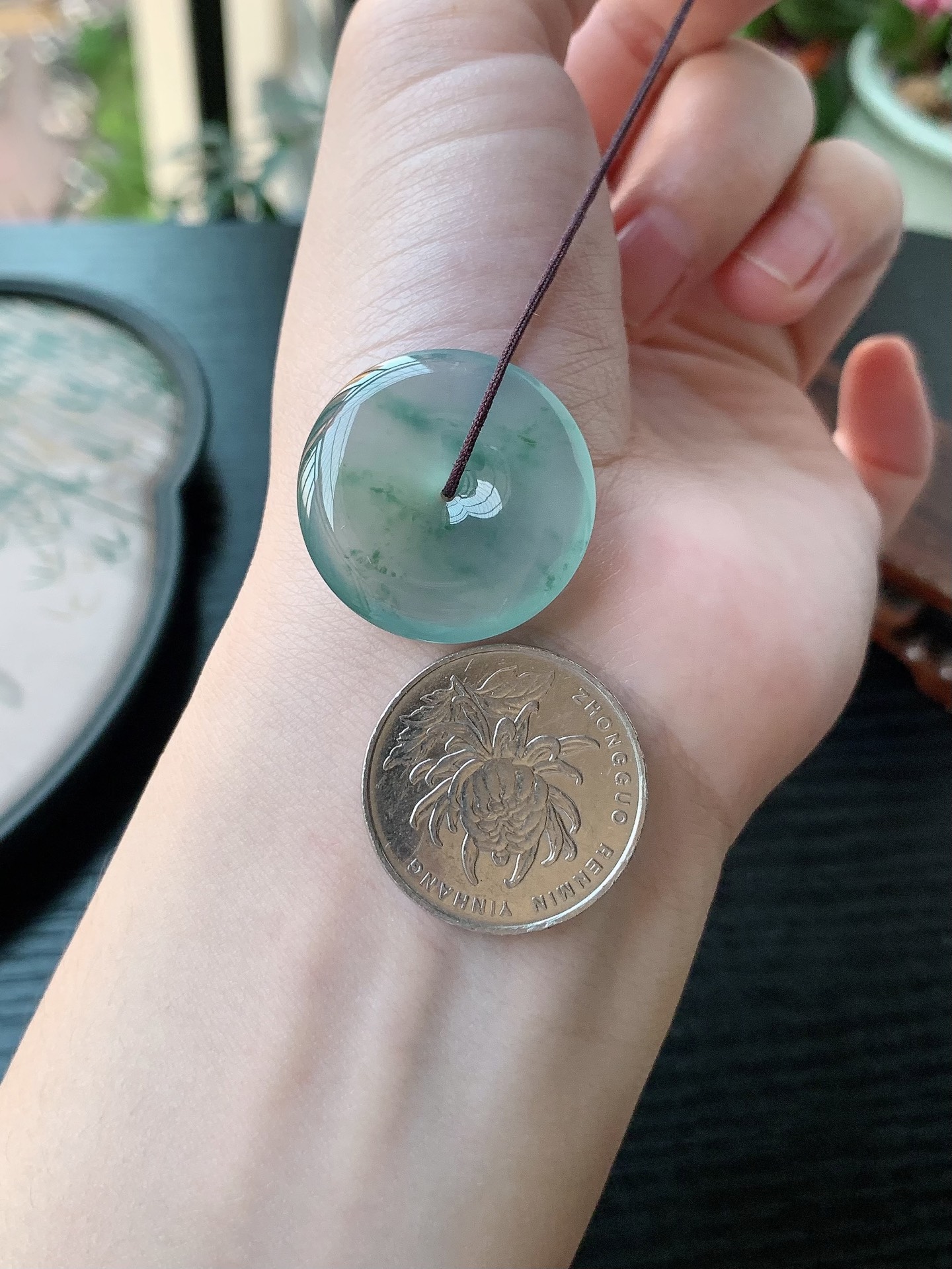 老坑冰种胶感飘花起刚性平安扣吊坠 裸石尺寸:26-5.1mm