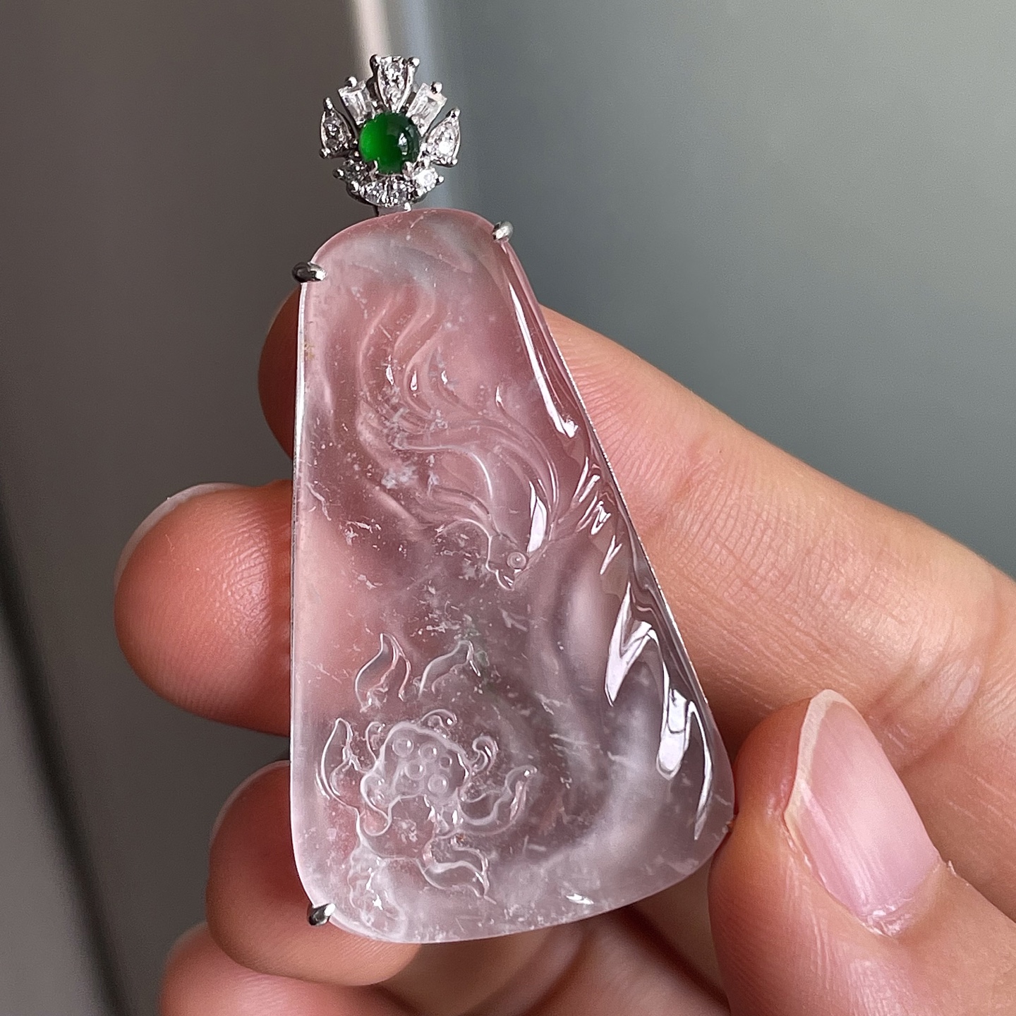 ️缅甸玻璃种一品清廉吊坠，18k金镶嵌，饱满水润，无裂，裸石尺寸35/21.5/4.5--42.8