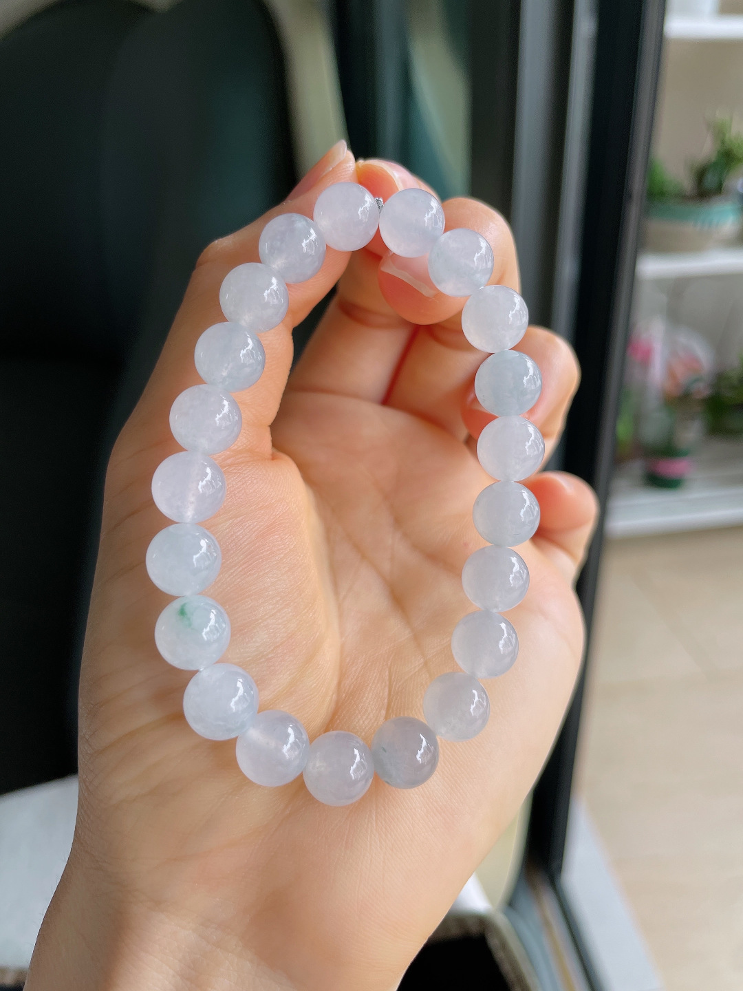 ️，缅甸天然翡翠A货，冰飘花手链，尺寸：9mm。【编4108】