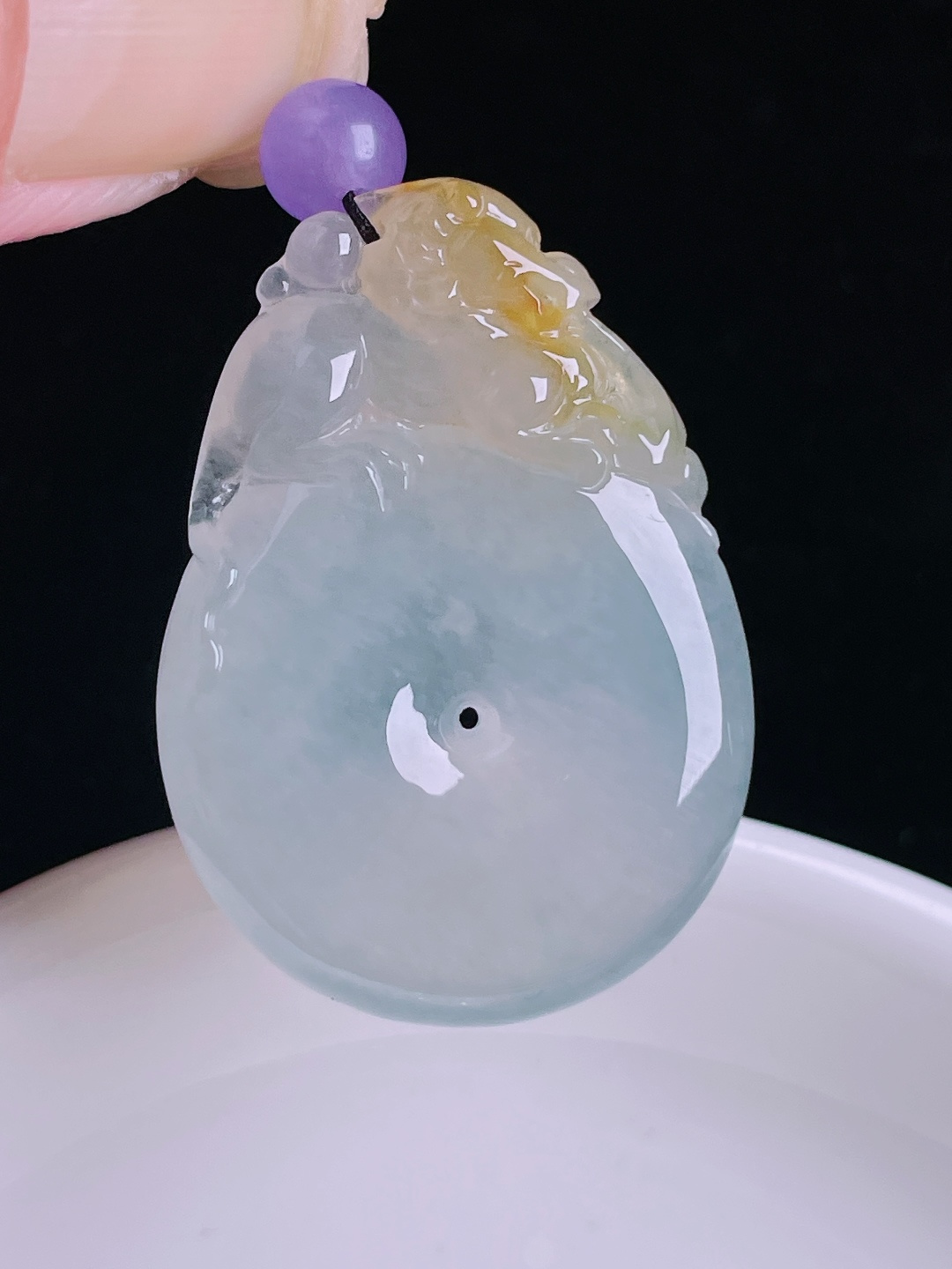 ️冰黄平安扣，老种起光，细底通透，尺寸：36.6/26/6.3mm0918