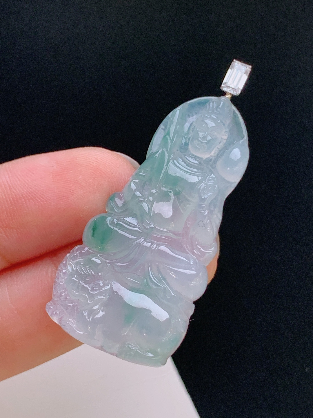 ️ 冰种飘花文殊观音吊坠，冰透灵动，雕工细致，护佑平安 裸石41.1-20.5-4.9 整体48.1 27