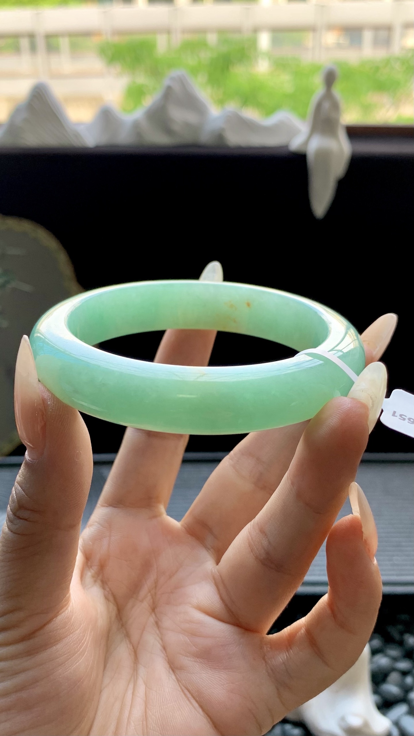 果绿洒金正圈手镯成品 HYY-5651 尺寸：57.5-13-9