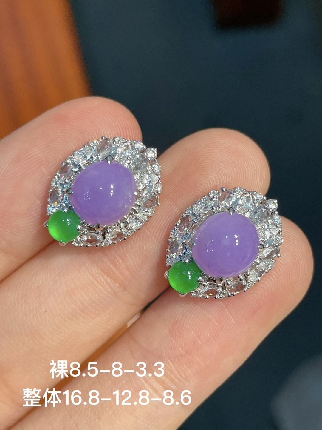️蛋面耳扣，无裂，18k金镶嵌，8.5-8-3.3