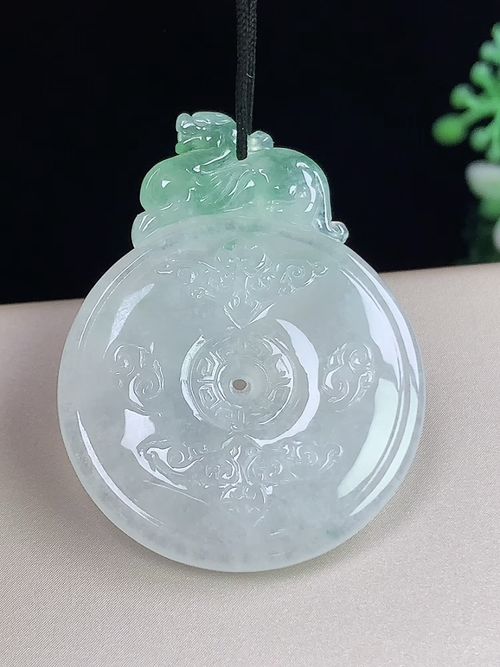 冰飘绿平安扣，无裂，尺寸38.5-29-5.5mm，j19jxg