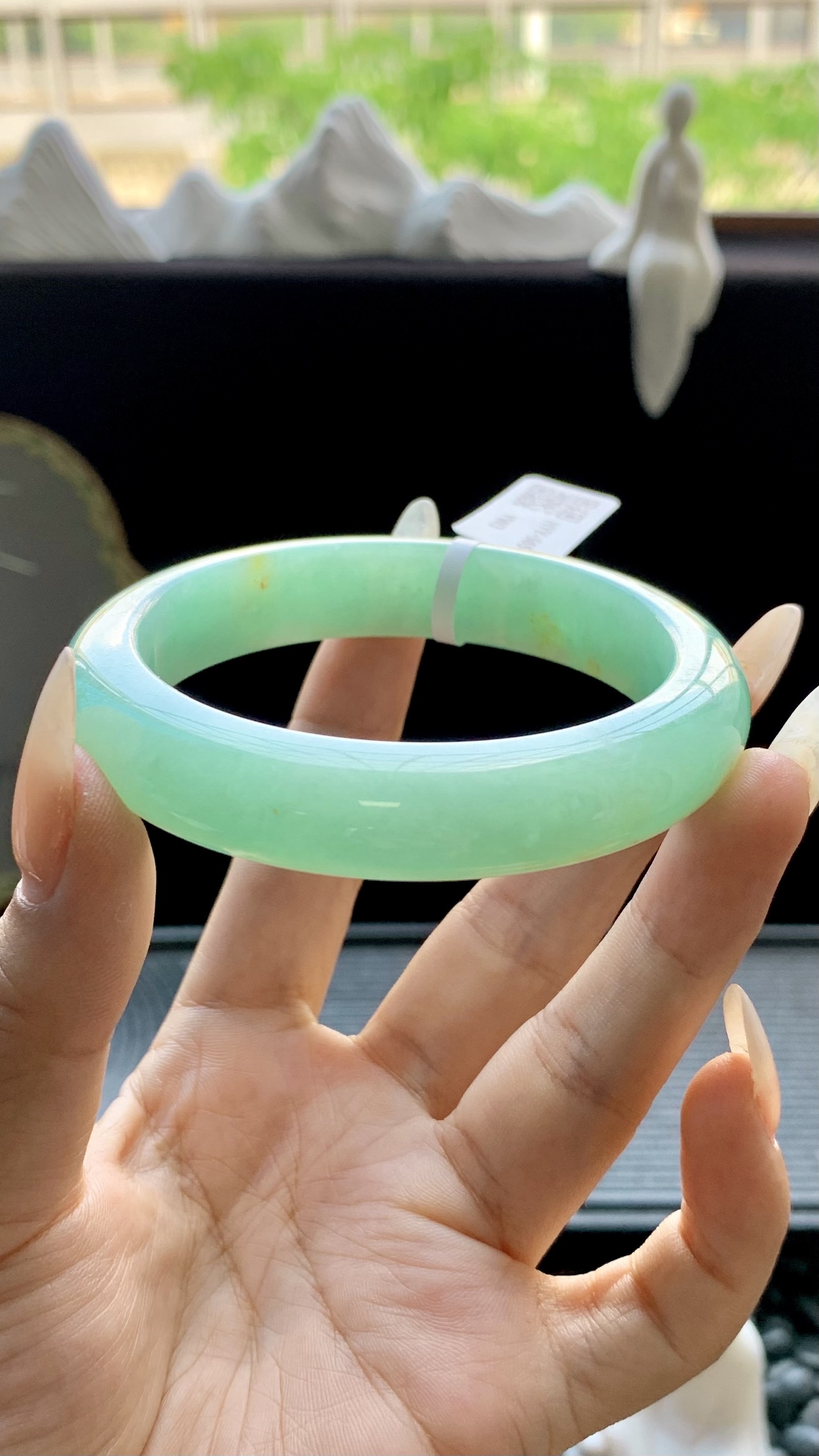果绿洒金正圈手镯成品 HYY-5651 尺寸：57.5-13-9