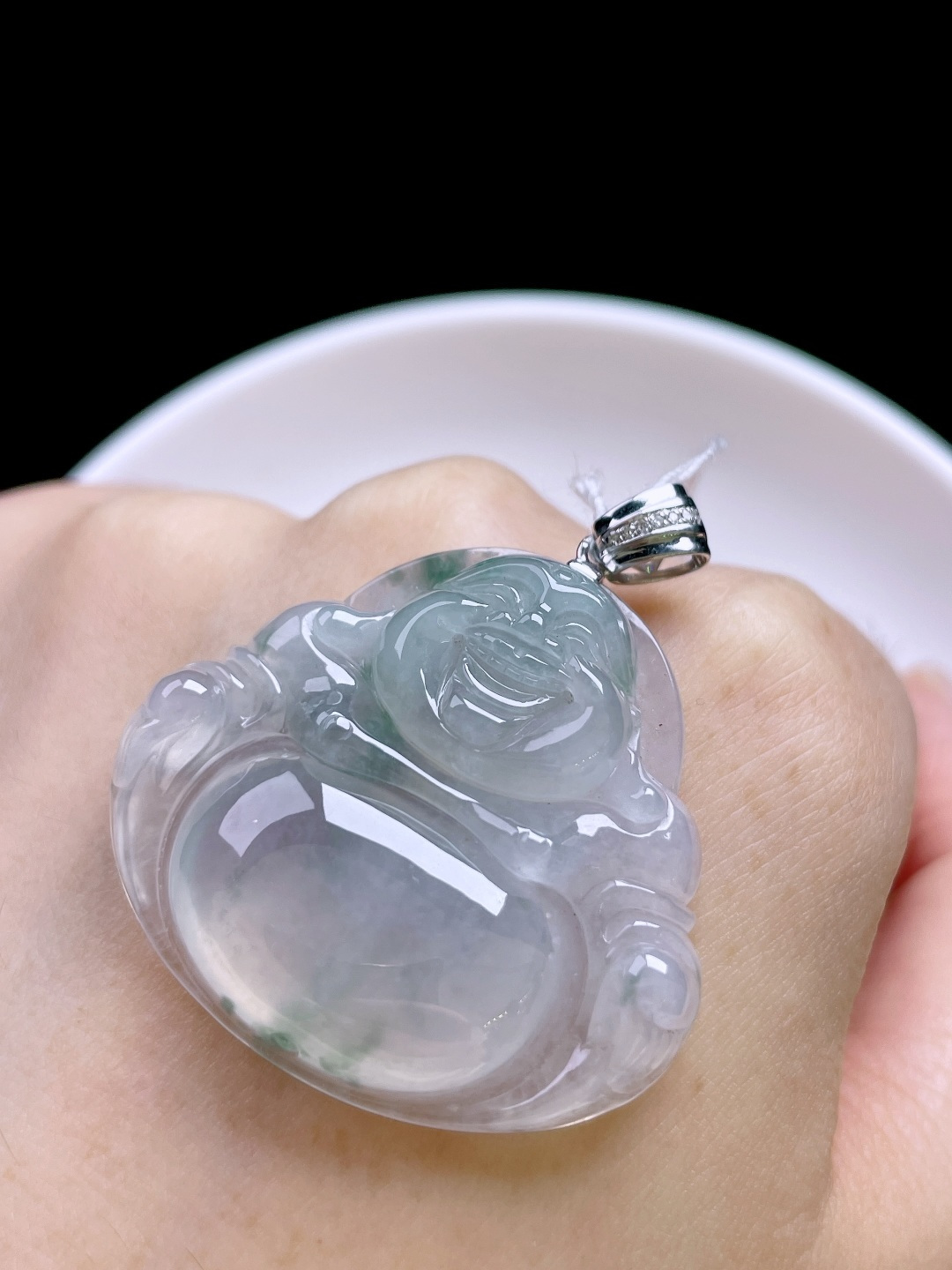 ️ 冰种飘花佛公 飘花灵动，种老水润，18k金镶嵌 整体：39.8 裸石：35.7/32.5/6.8