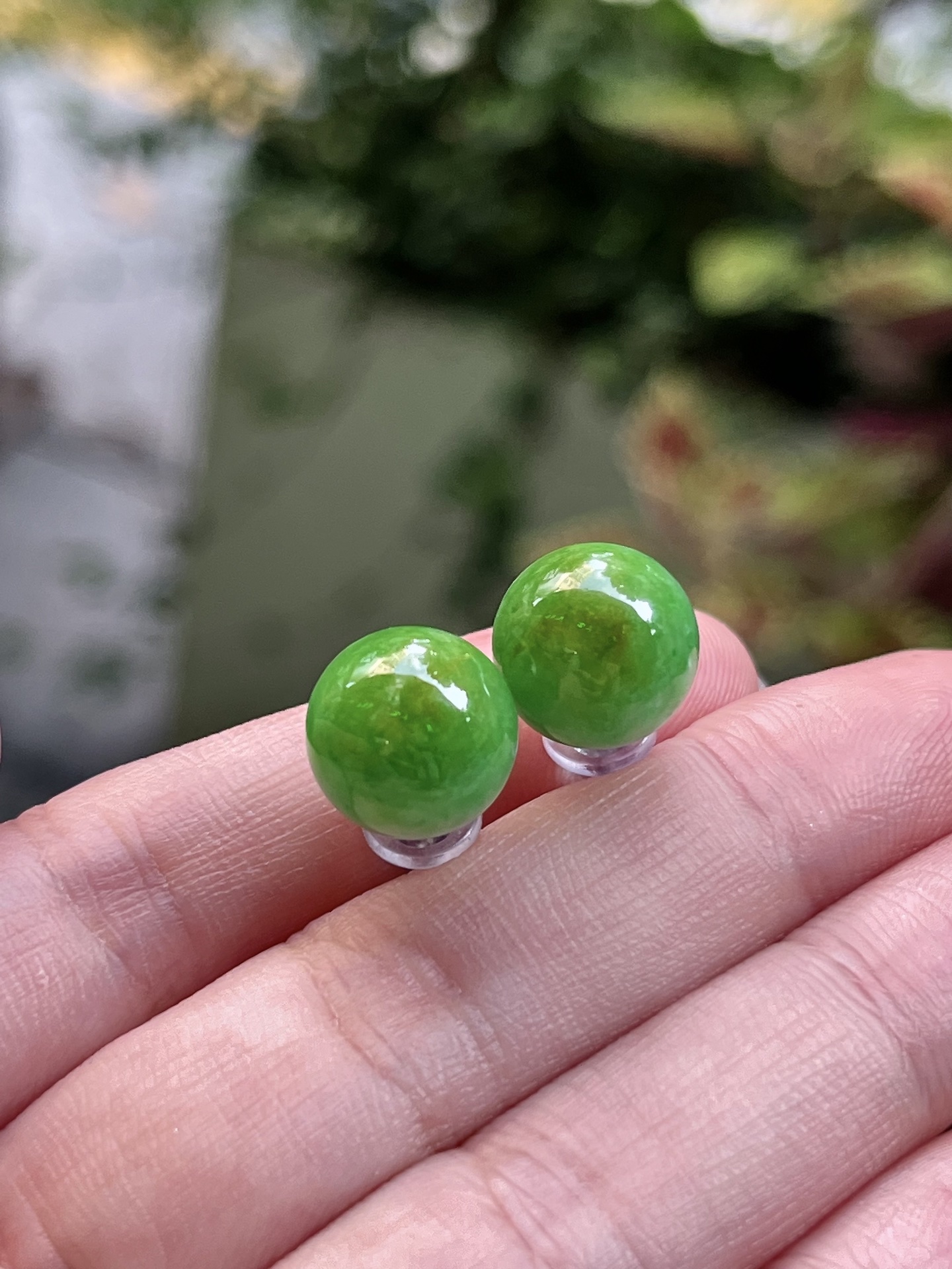 ️ 天然缅甸a翡翠 黄加绿珠耳钉 直径尺寸11.2mm