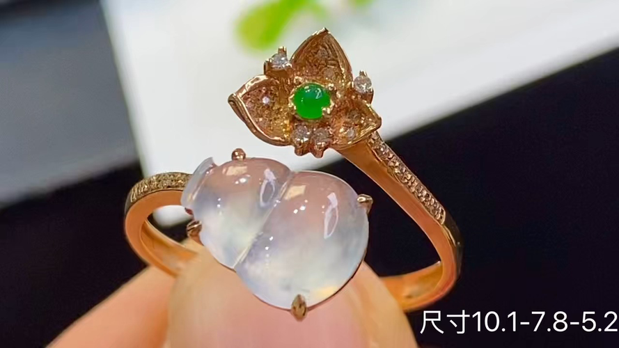 ️18k金+钻玻璃种葫芦戒指，无裂，10.1-7.8-5.2