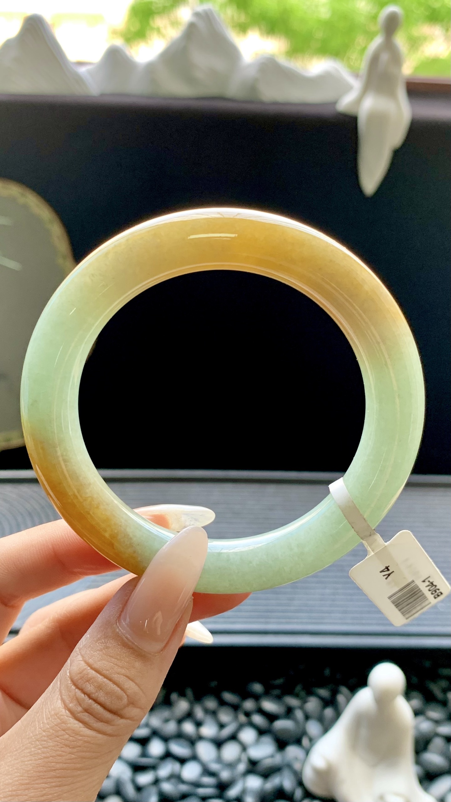 黄加绿圆条手镯成品 B904-1 尺寸：55.5-11-11，90.4-1