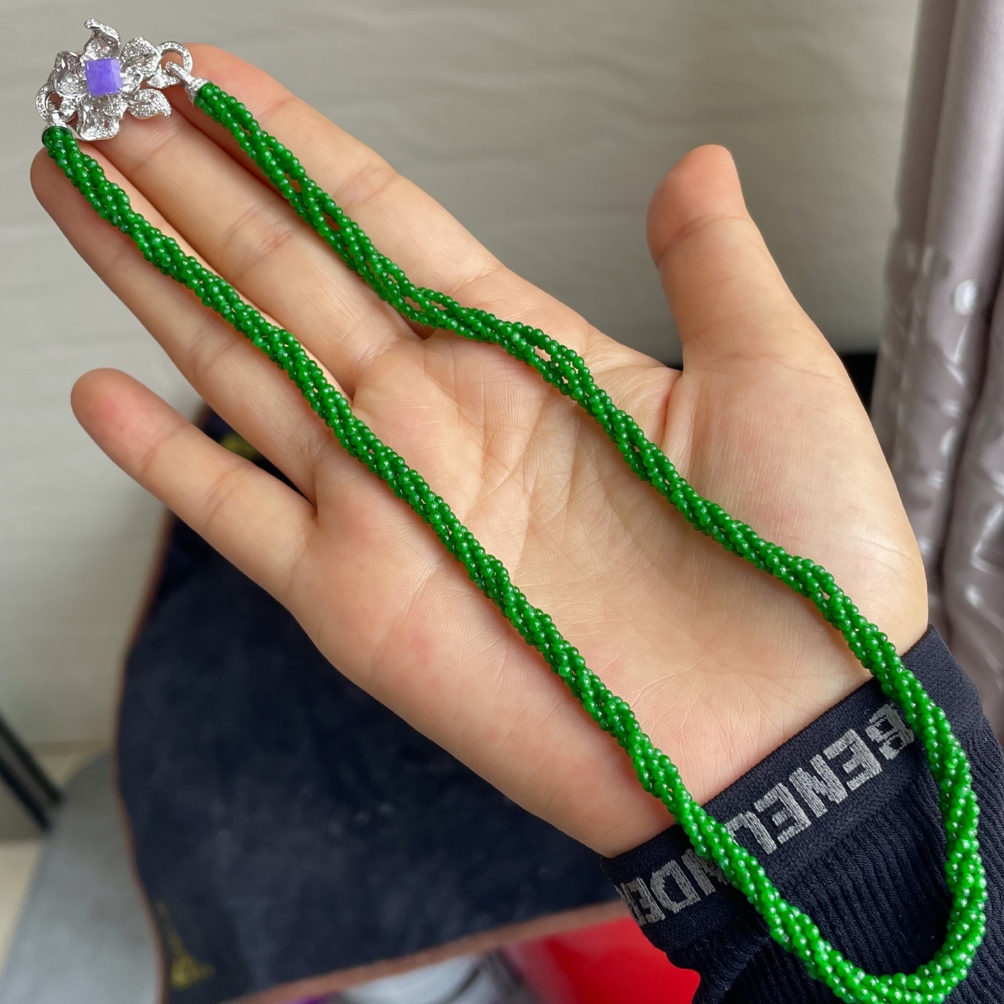 ️缅甸冰种阳绿项链，阳绿项链，18k金镶嵌，饱满水润，裸石尺寸1.8编码0918好数字
