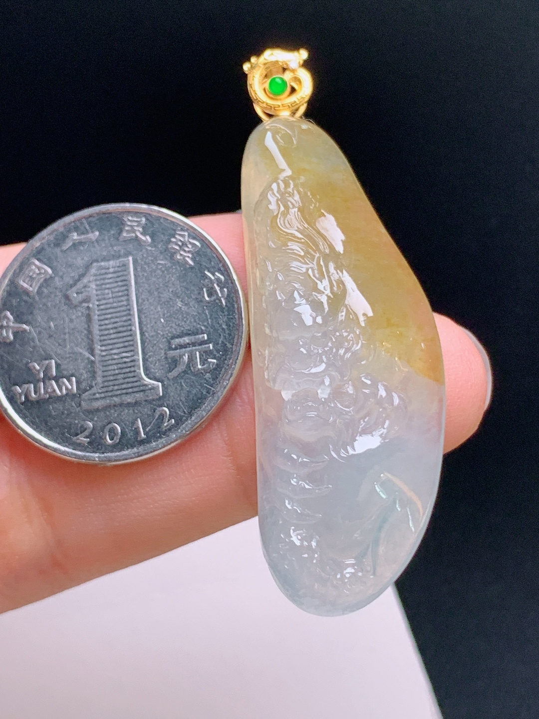 ️ 冰黄翡龙/凤吊坠，冰润起胶，俏色出彩，龙腾福至 裸石45.9-17-11 整体53.5 080916