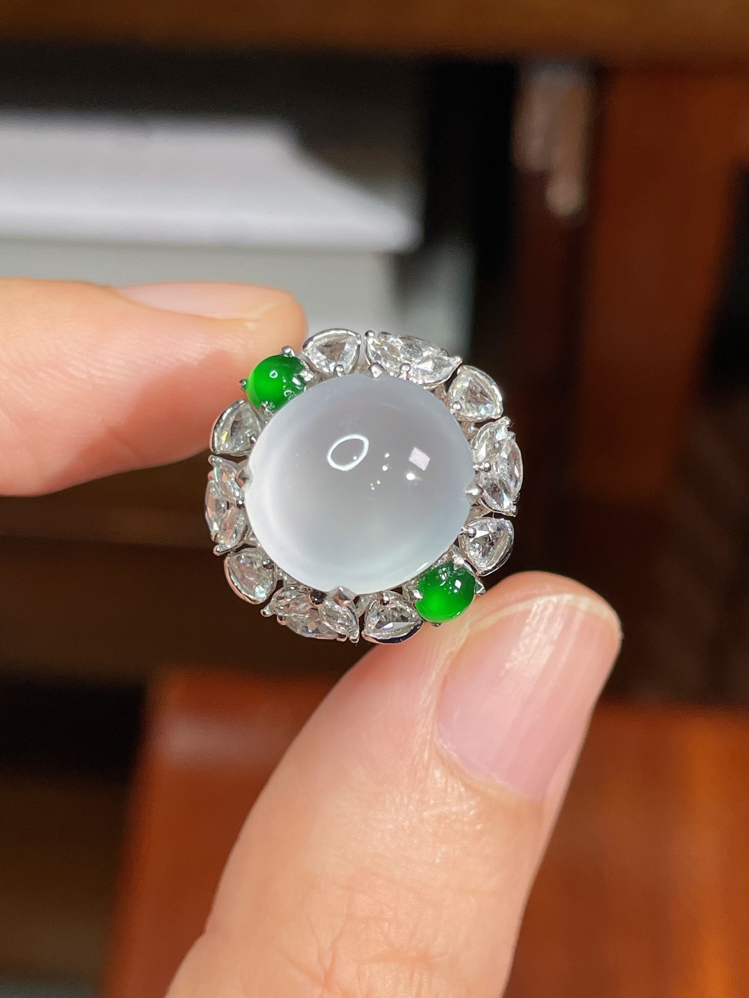 ️冰种蛋面戒指，无裂，18k金镶嵌，11.7-10.9-4.5