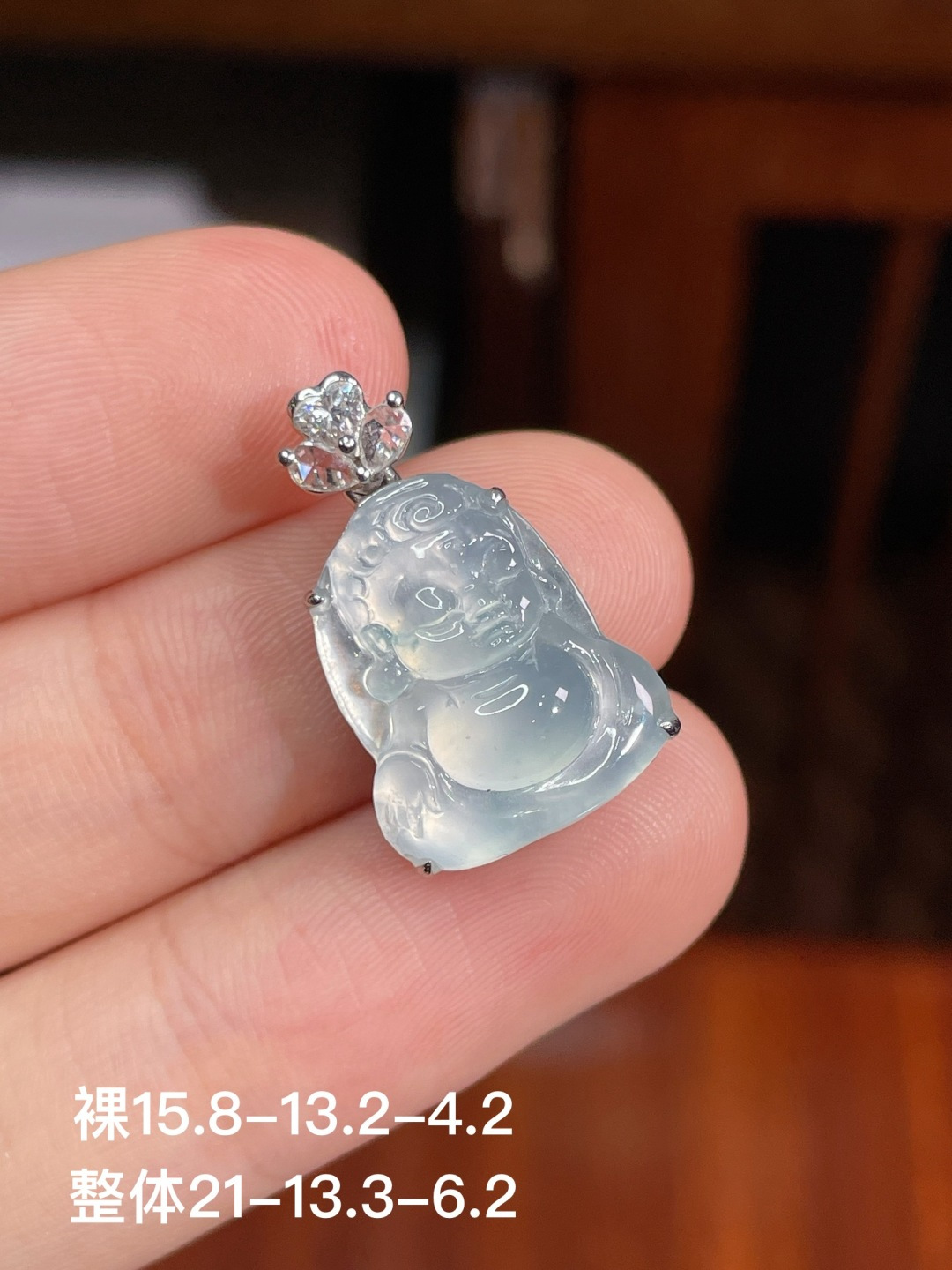 ️冰种佛公吊坠，无裂 18k金镶嵌，15.8-13.2-4.2