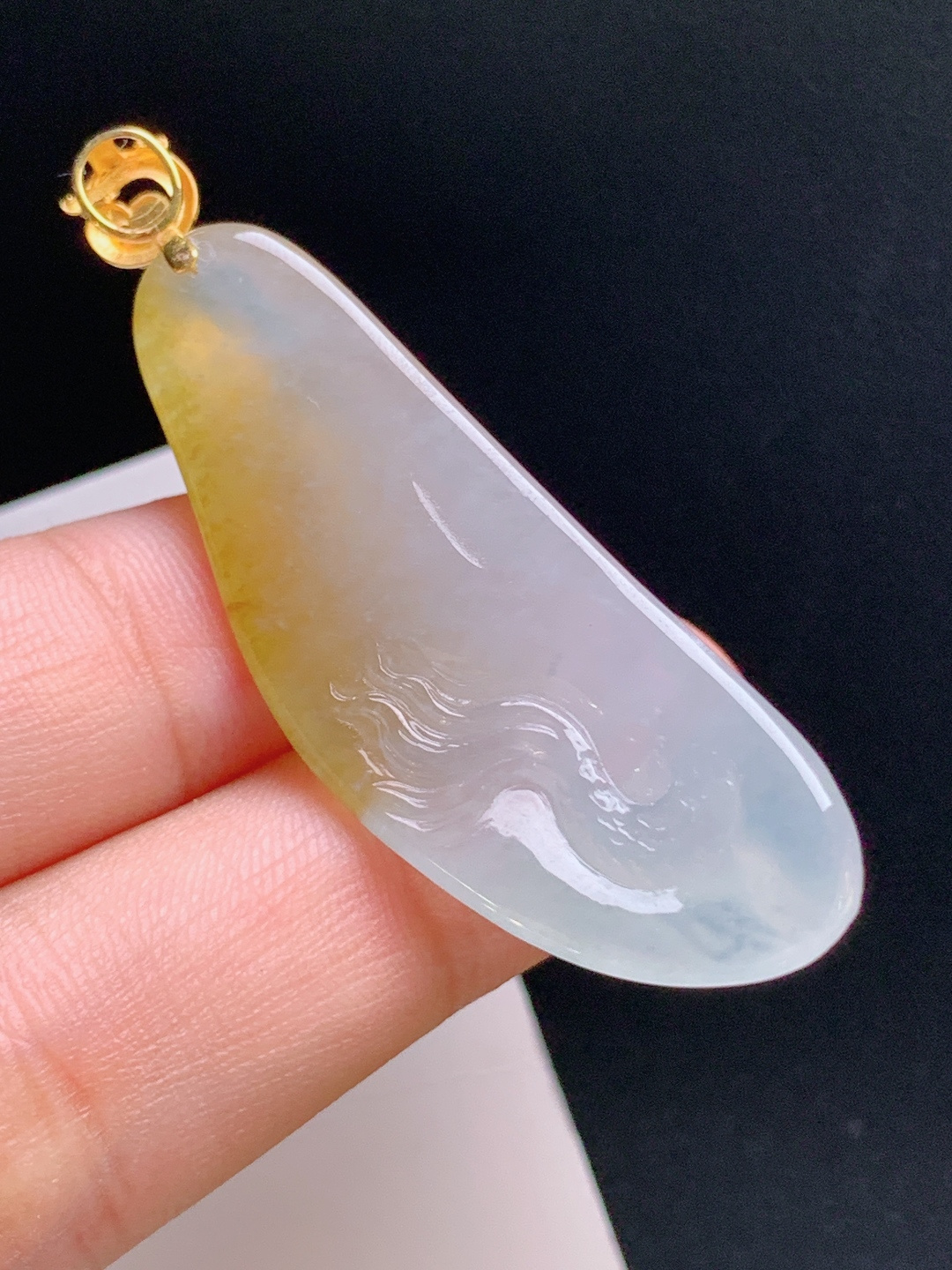 ️ 冰黄翡龙/凤吊坠，冰润起胶，俏色出彩，龙腾福至 裸石45.9-17-11 整体53.5 080916