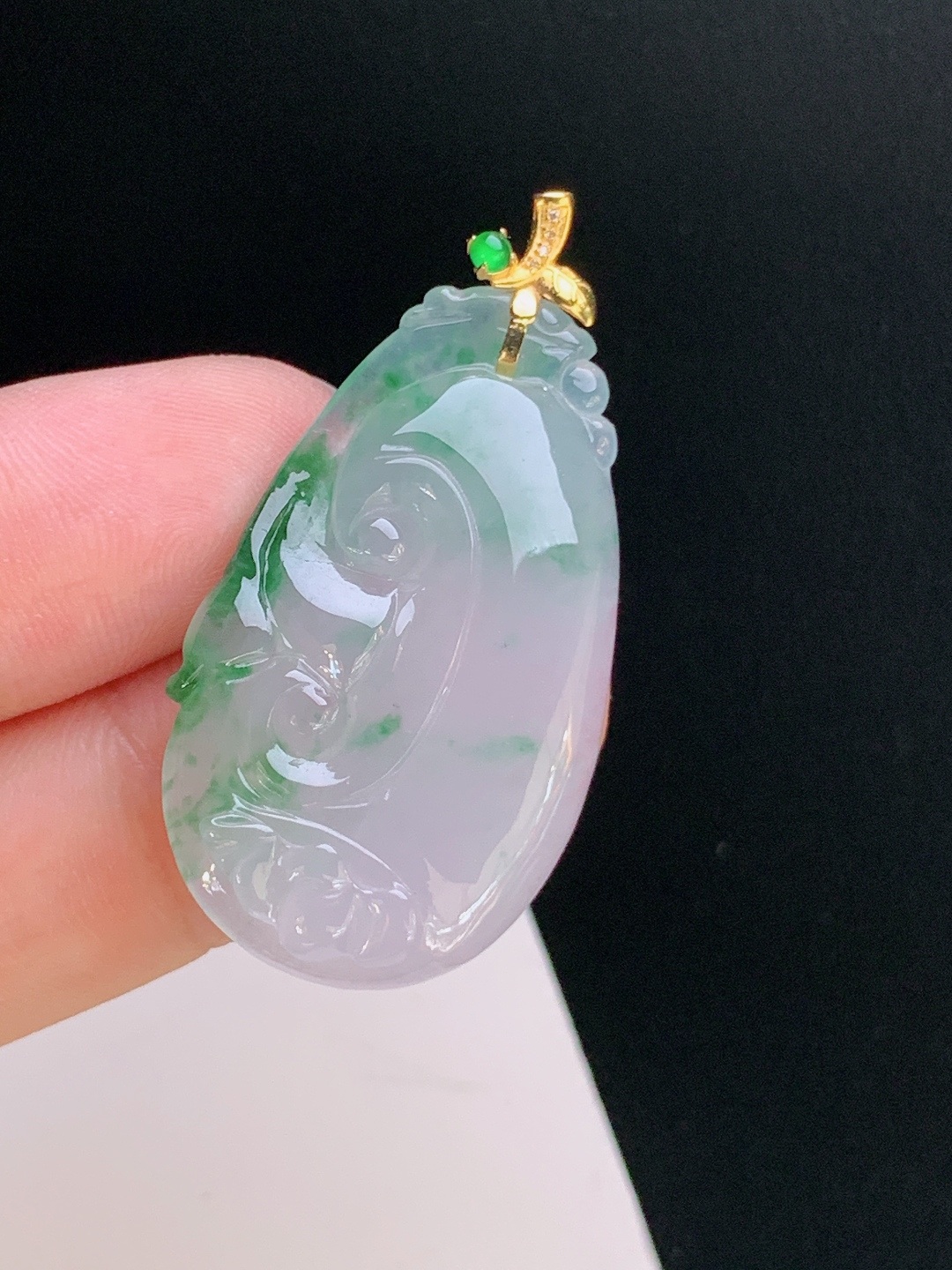 ️ 冰种飘花如意吊坠，饱满圆润，冰感十足，连中三元 裸石33.2-20.2-5.5 整体39.5 47