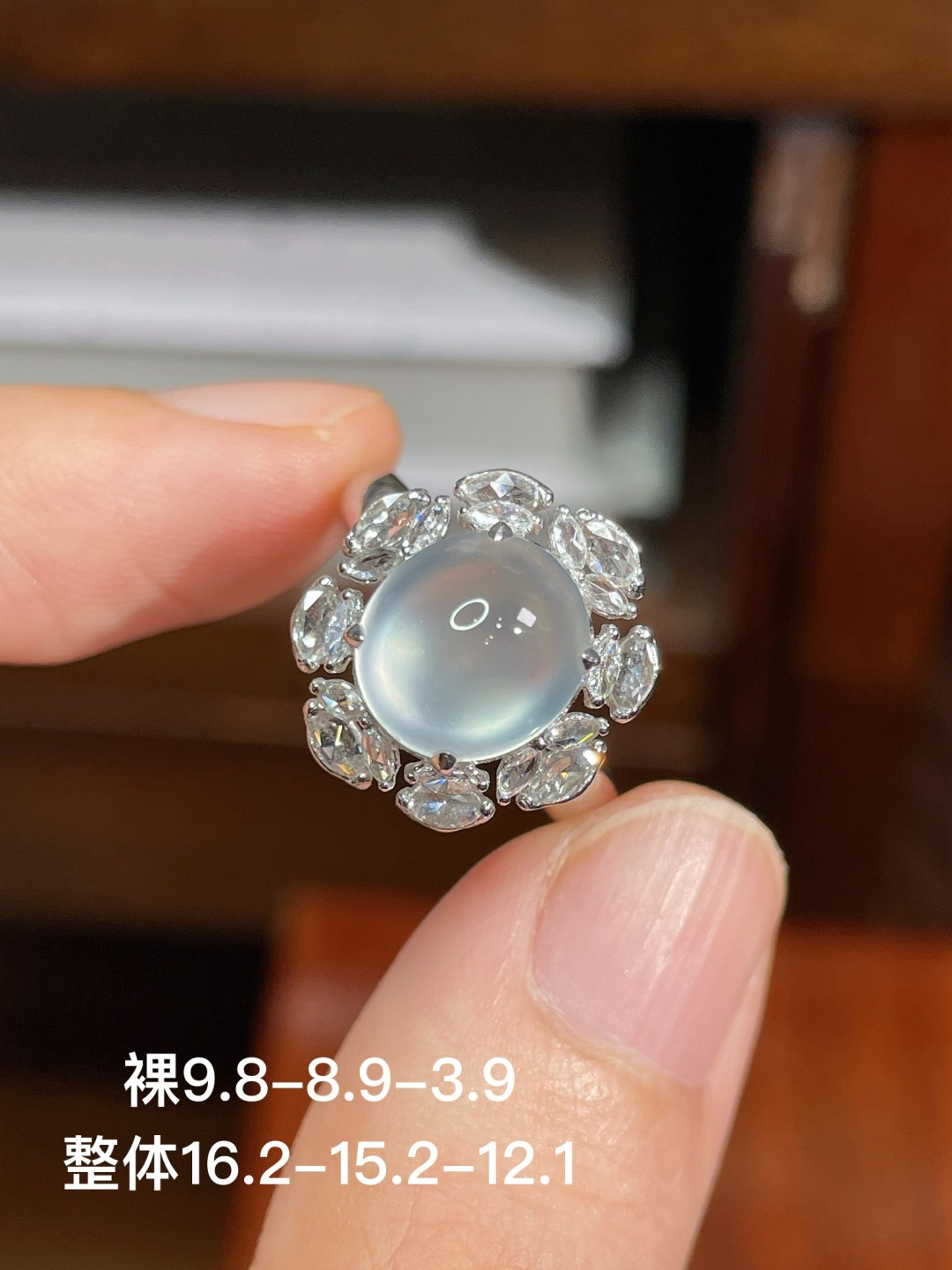 ️冰种蛋面戒指，无裂，18k金镶嵌，9.8-8.9-3.9