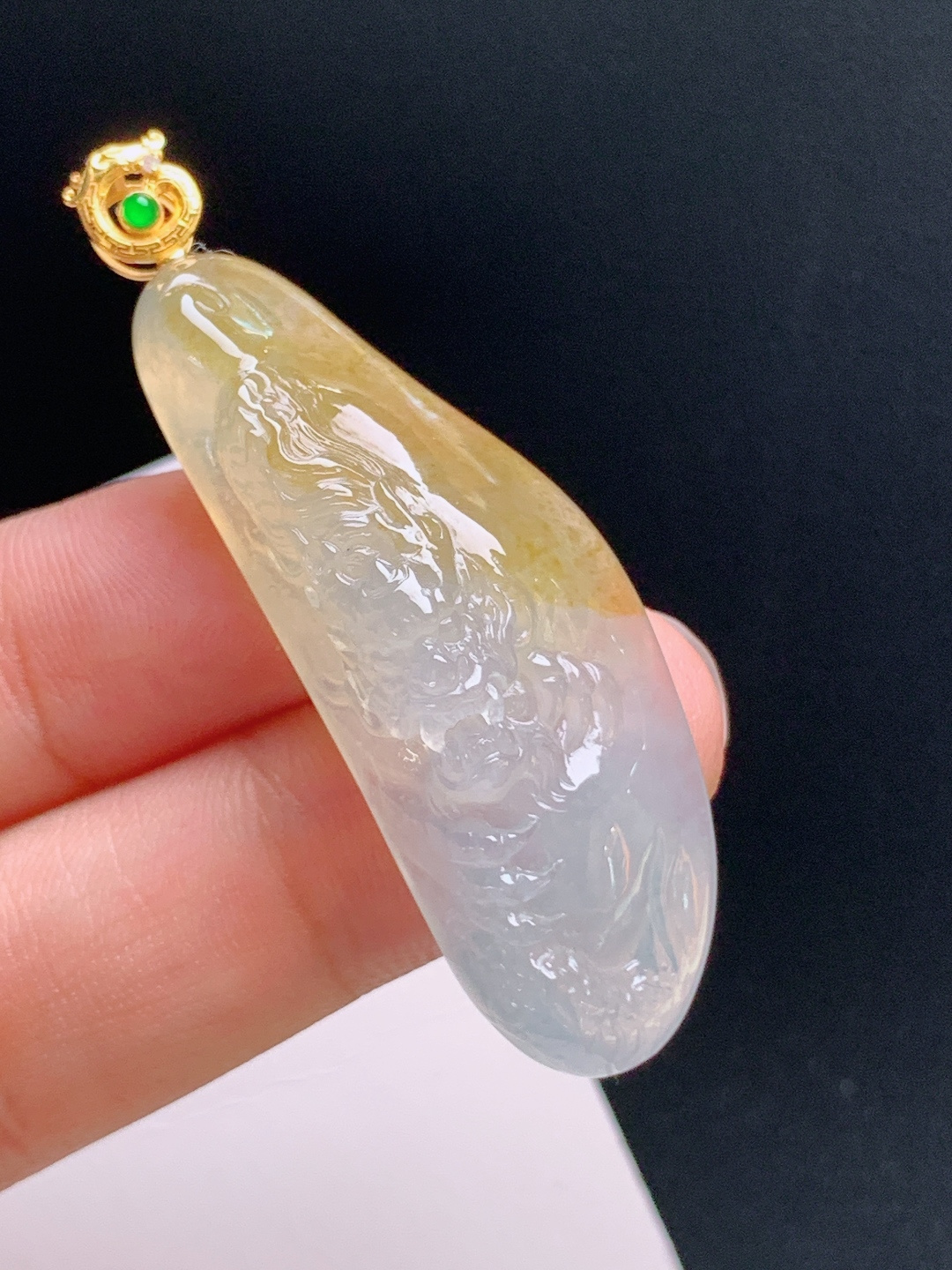 ️ 冰黄翡龙/凤吊坠，冰润起胶，俏色出彩，龙腾福至 裸石45.9-17-11 整体53.5 080916