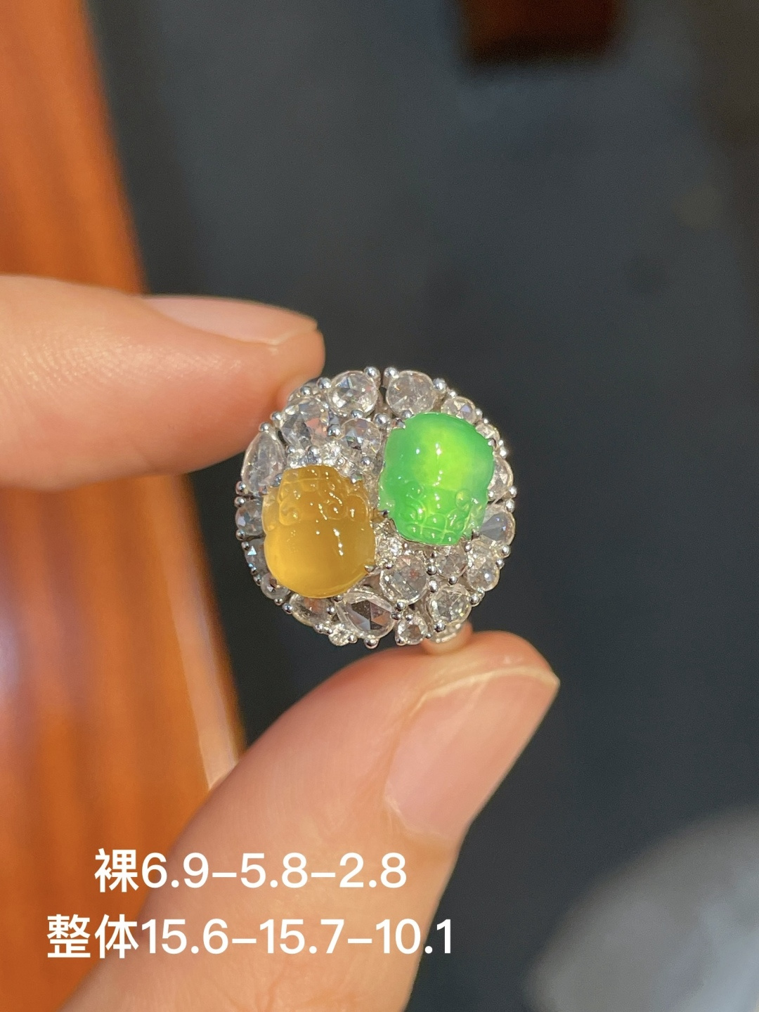 ️黄翡貔貅戒指，无裂 18k金镶嵌，6.9-5.8-2.8