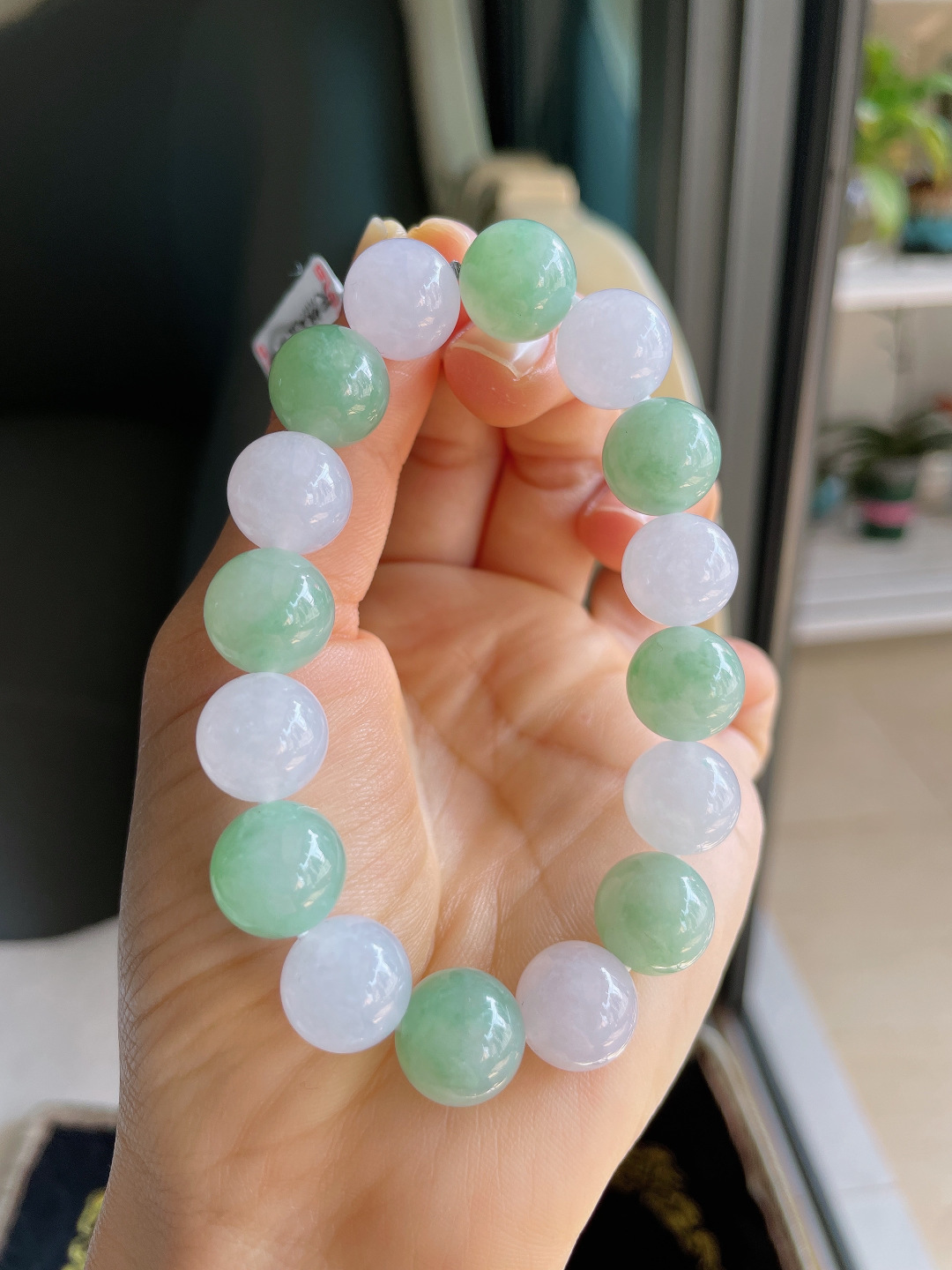 ️，缅甸天然翡翠A货，冰双彩手串，尺寸：12.5mm。【编3857】