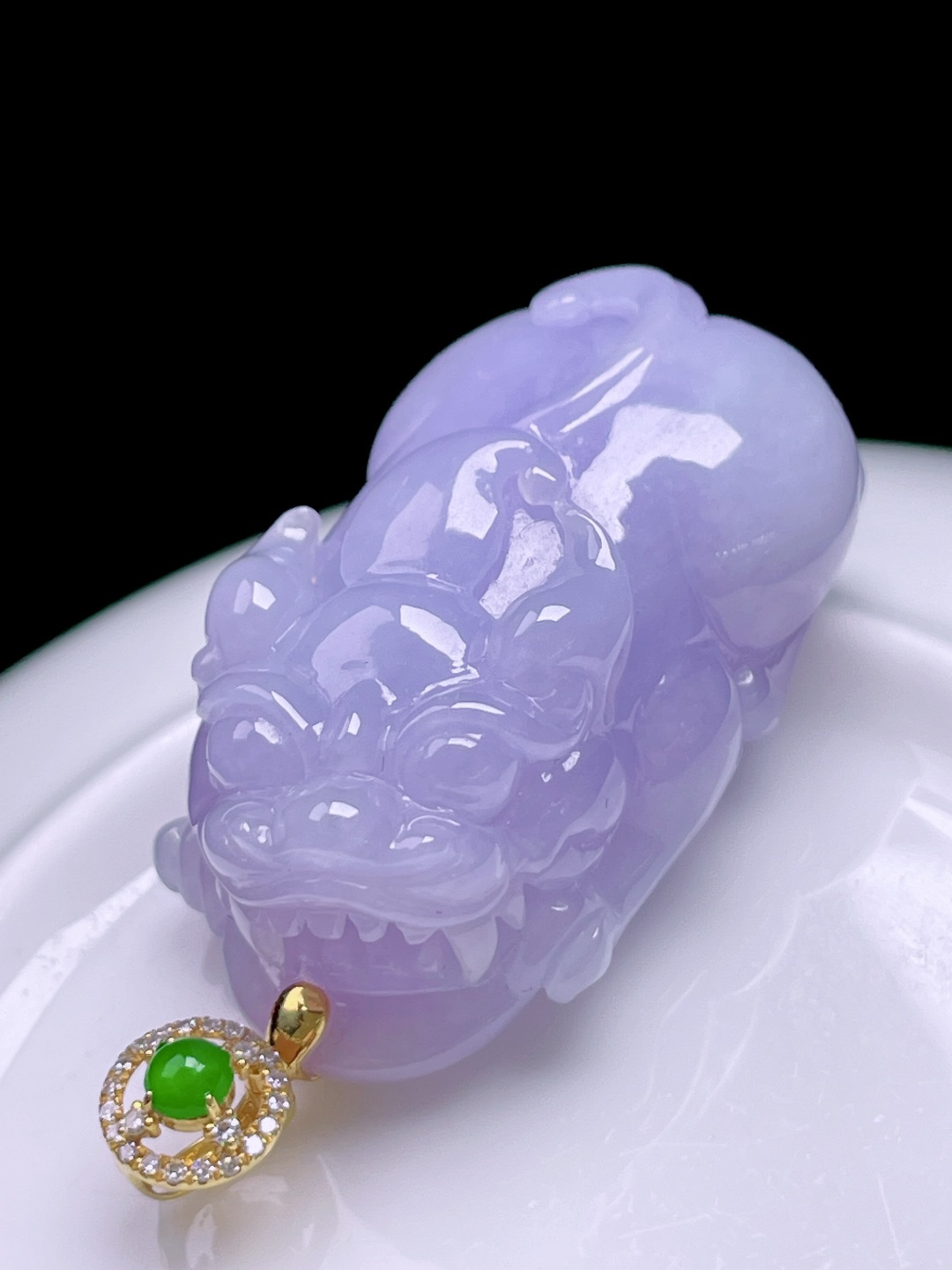 ️ 冰粉紫貔貅 缅甸，招财进宝，18k金镶嵌 整体：43.5 裸石：35/19.2/13.5