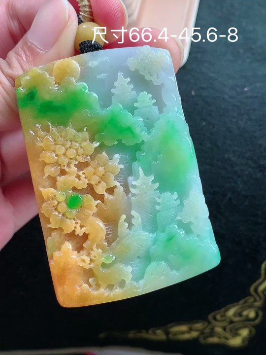 ️ 黄加绿山水牌 老坑冰透 种老水足 水润光泽 性比高 无裂 尺寸看图 66.4-45.6-8