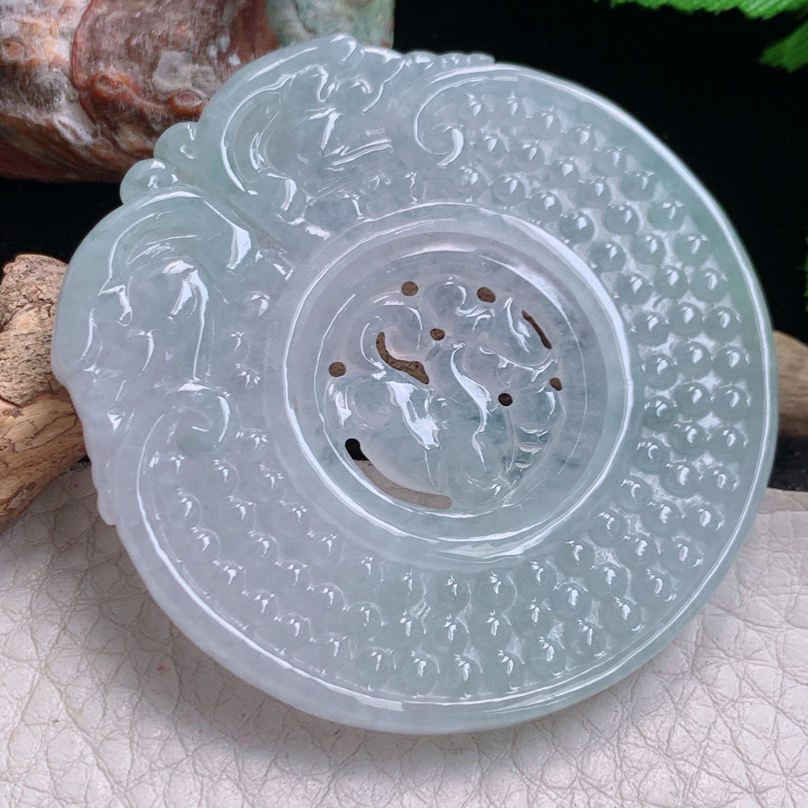 Zen实拍55.5*5.3缅甸翡翠冰透复古转运珠玉佩 仿古吉祥吊坠