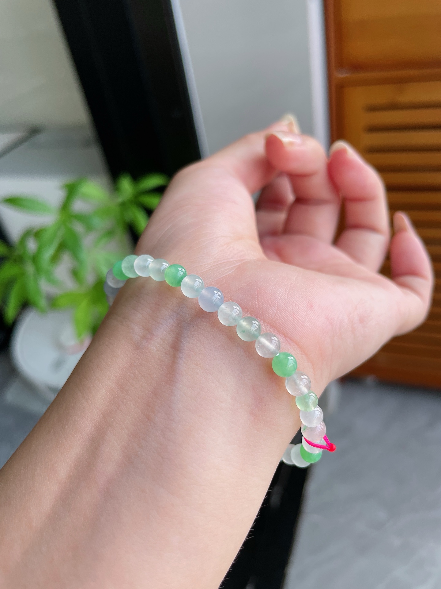 玻璃冰清爽双彩珠手链 卡5mm S09