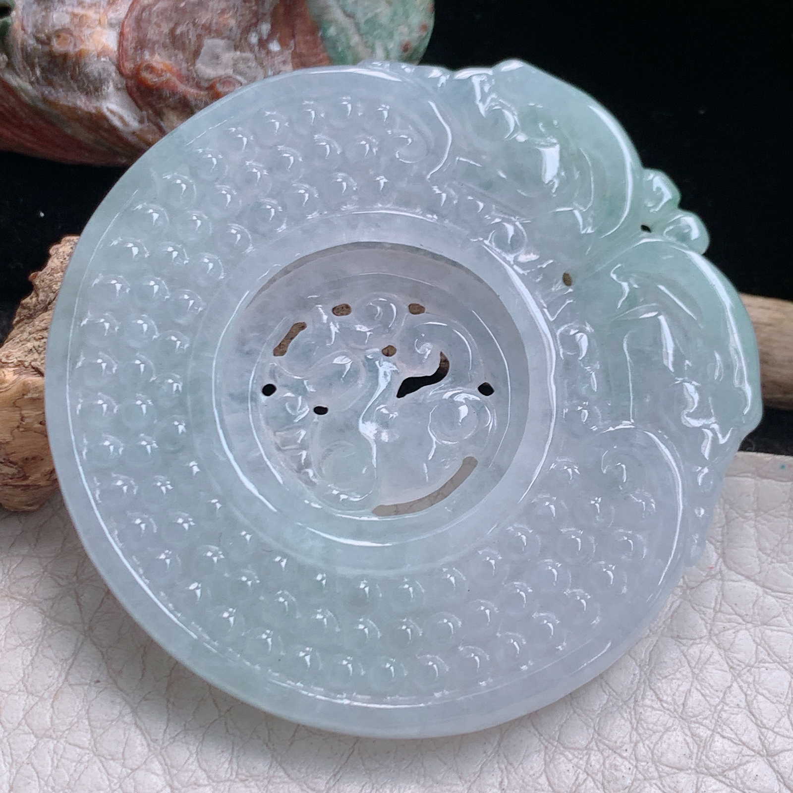 Zen实拍55.5*5.3缅甸翡翠冰透复古转运珠玉佩 仿古吉祥吊坠