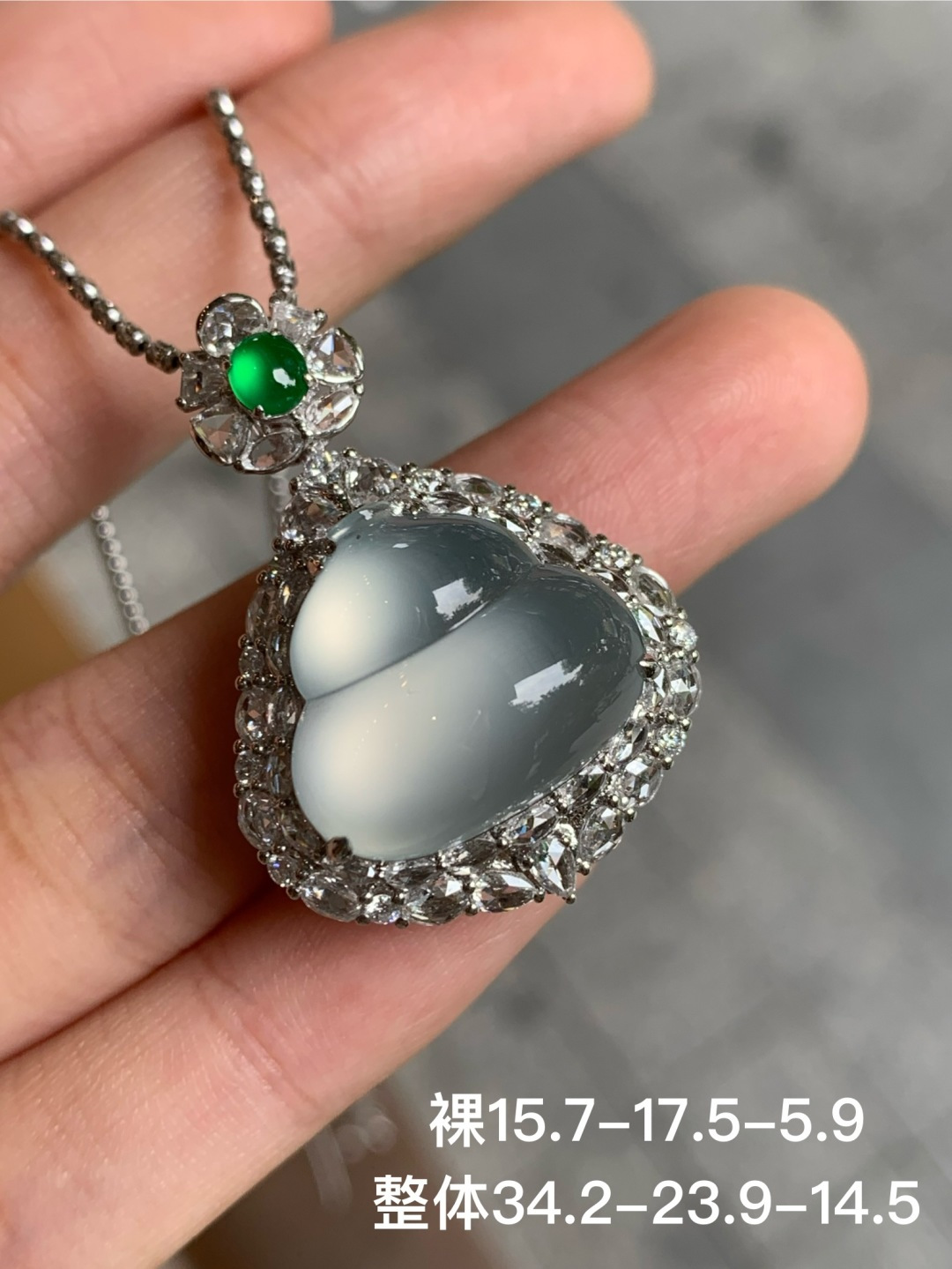 ️冰种葫芦吊坠，无裂，18k金镶嵌，15.7-17.5-5.9