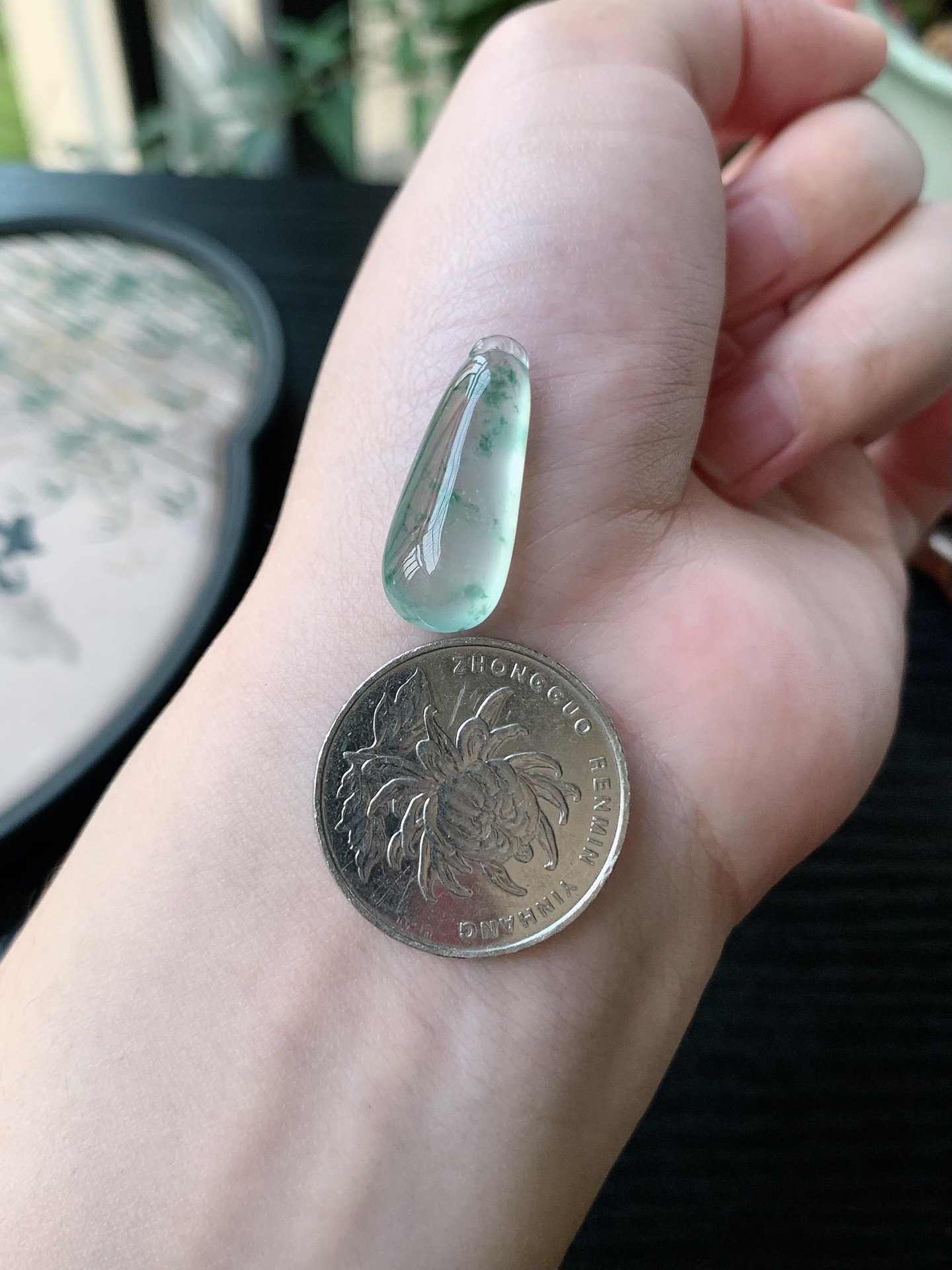 老坑冰种胶感冰种飘蓝花福瓜吊坠 裸石尺寸:24.4-9.9-6.4mm