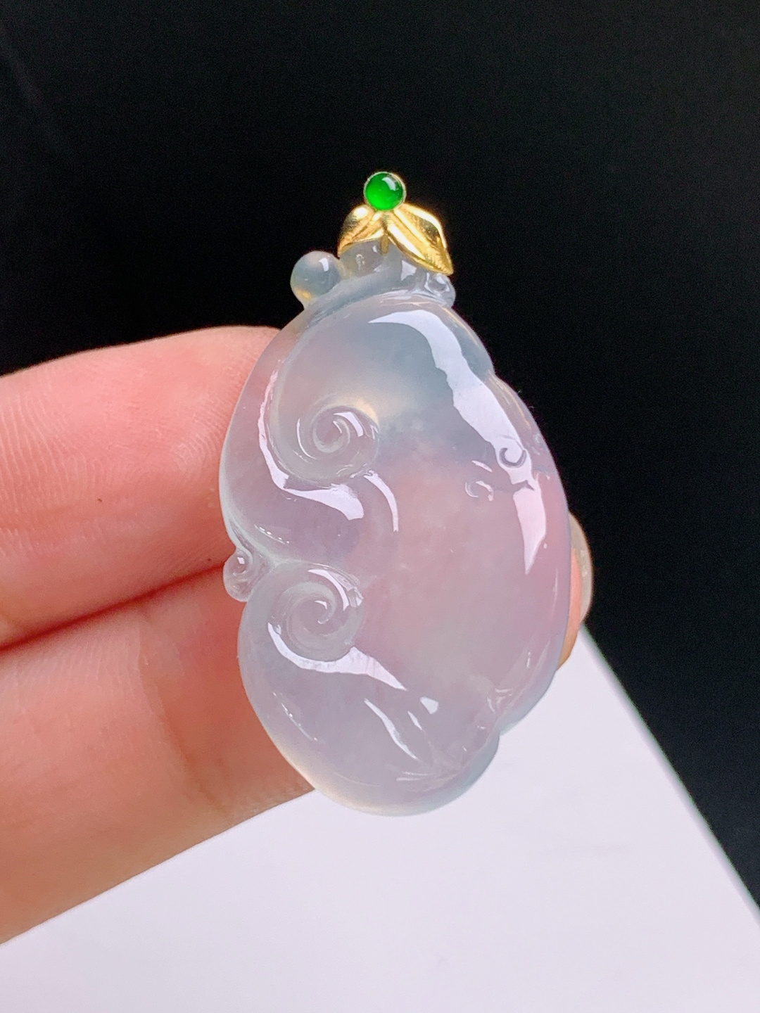 ️ 冰种如意吊坠，冰透胶润，金镶绿宝，万事如意 08