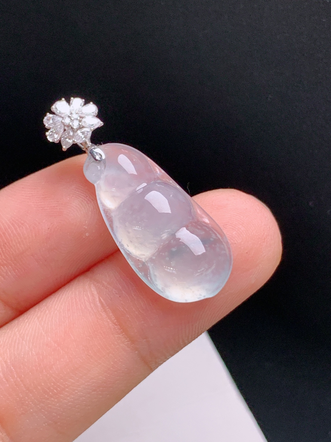 ️ 冰种福豆吊坠，雪花棉意境，18K钻镶，连中三元，裸石22.9-11.3-5.329.9，03