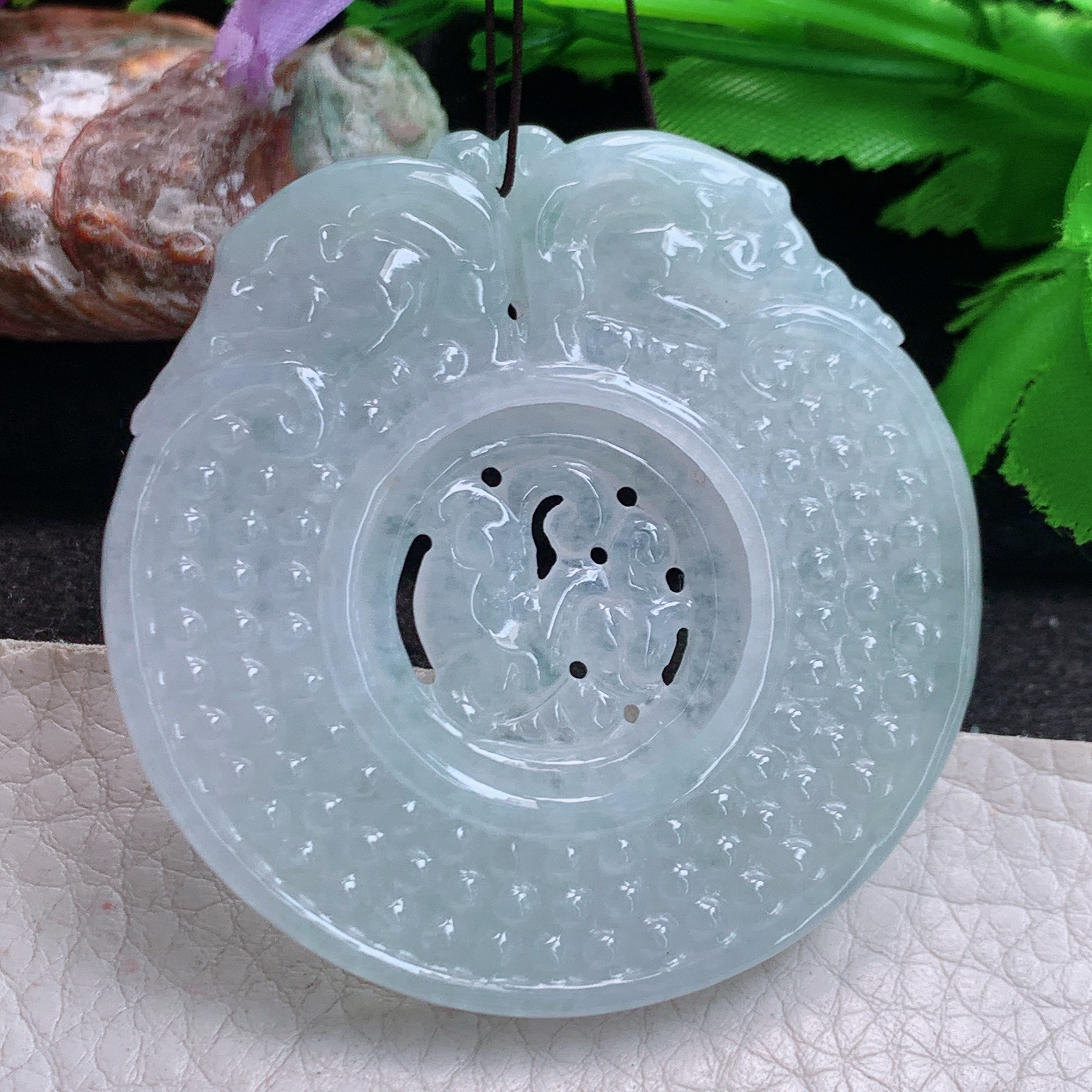 Zen实拍55.5*5.3缅甸翡翠冰透复古转运珠玉佩 仿古吉祥吊坠
