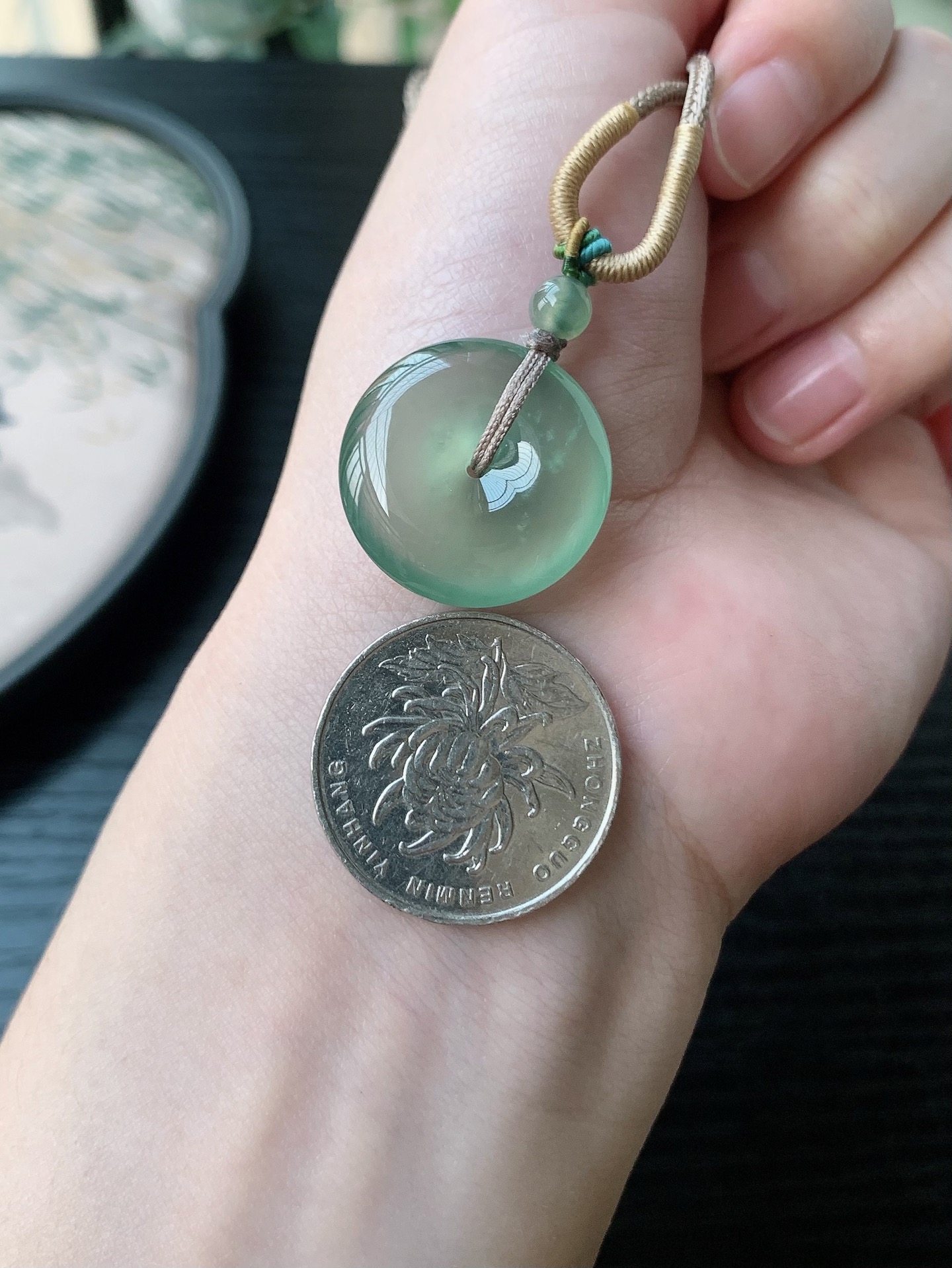 老坑冰种胶感晴水绿平安扣吊坠裸石尺寸:21.8-5.5mm