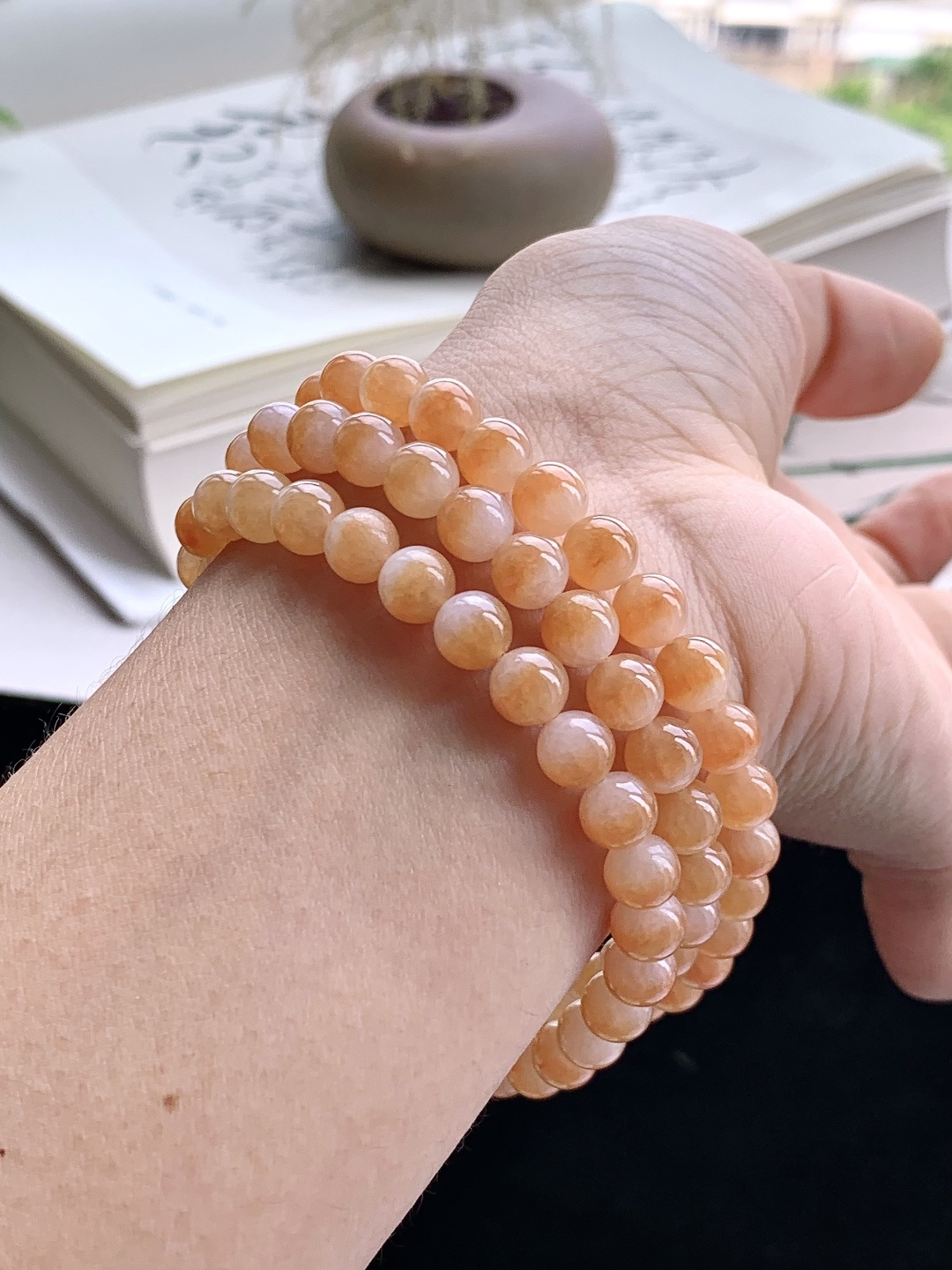 【珠子】️冰飘黄翡珠链圆珠子珠链 【说明】缅甸 性比高 【尺寸】6.8mm，31cm 【重量】54.5克