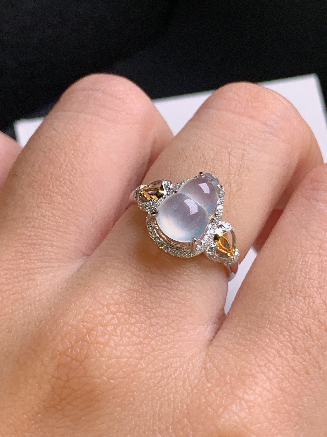 ️ 冰种葫芦戒指，冰透起光，18K金镶钻，福禄相伴 裸石10.1-7.5-3.1 圈口14 26